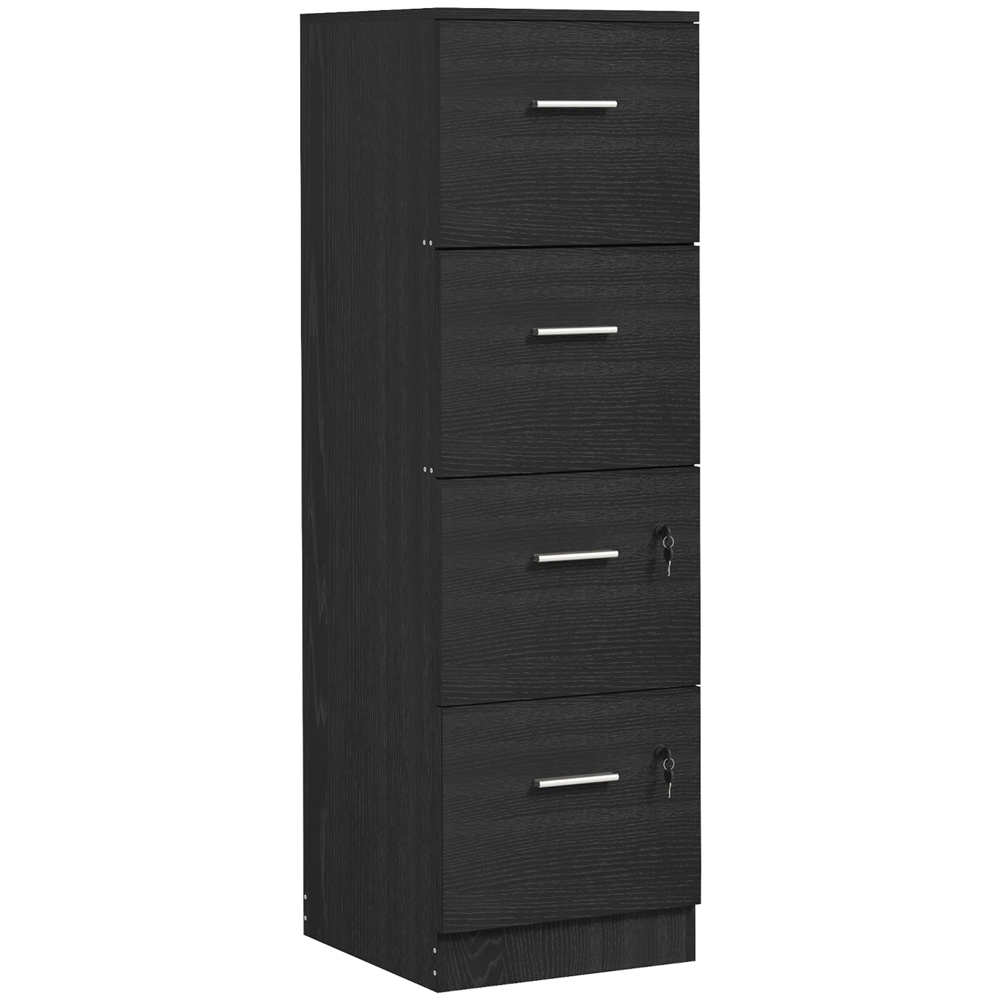 HOMCOM Four-Drawer Lockable Filing Cabinet - Black Wood Effect