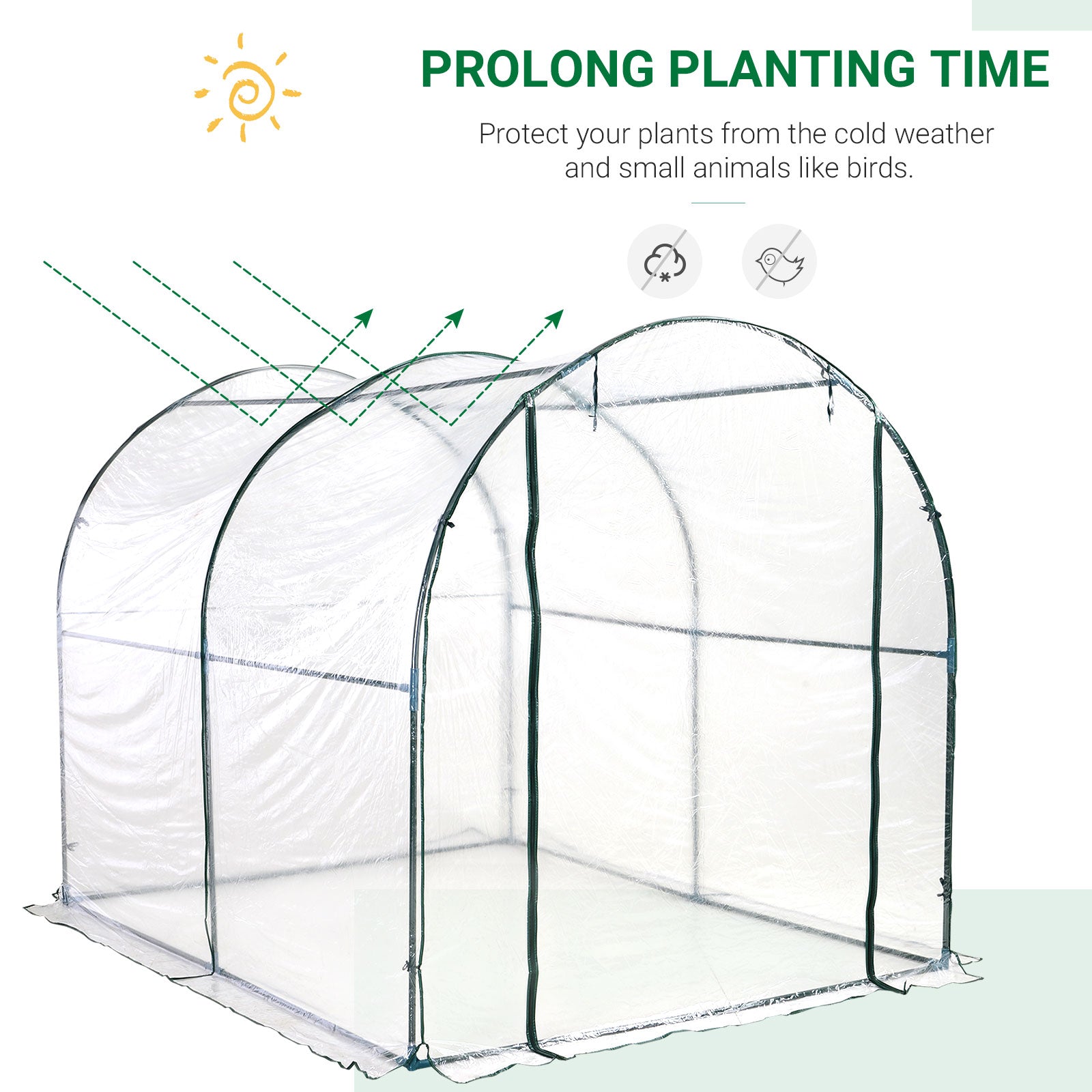 Outsunny Walk-in Polytunnel Greenhouse with Roll-up Door Transparent Tunnel Greenhouse with Steel Frame and PVC Cover, 2.5 x 2m