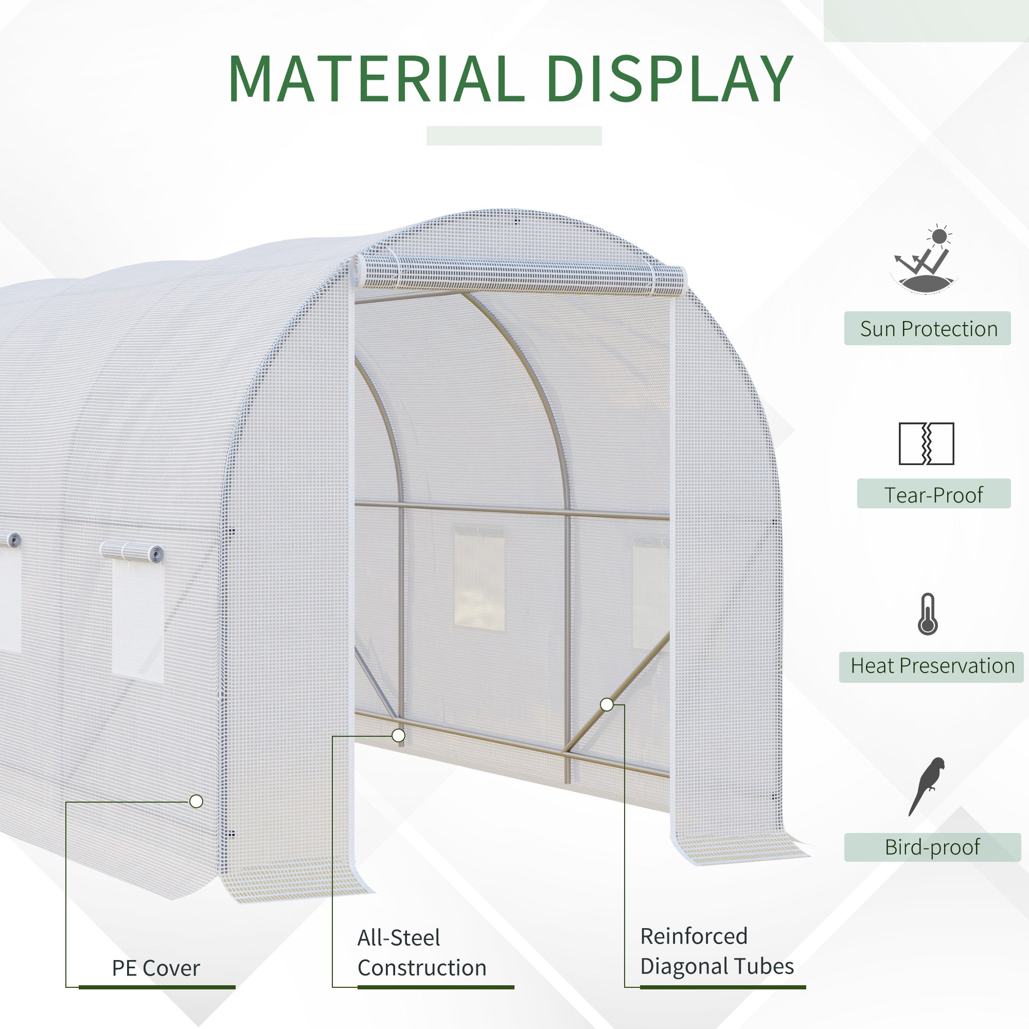 Outsunny 3.5 x 2 x 2 m Polytunnel Greenhouse, Walk-in Green House for Garden with Mesh Windows, Galvanised Steel Frame, White