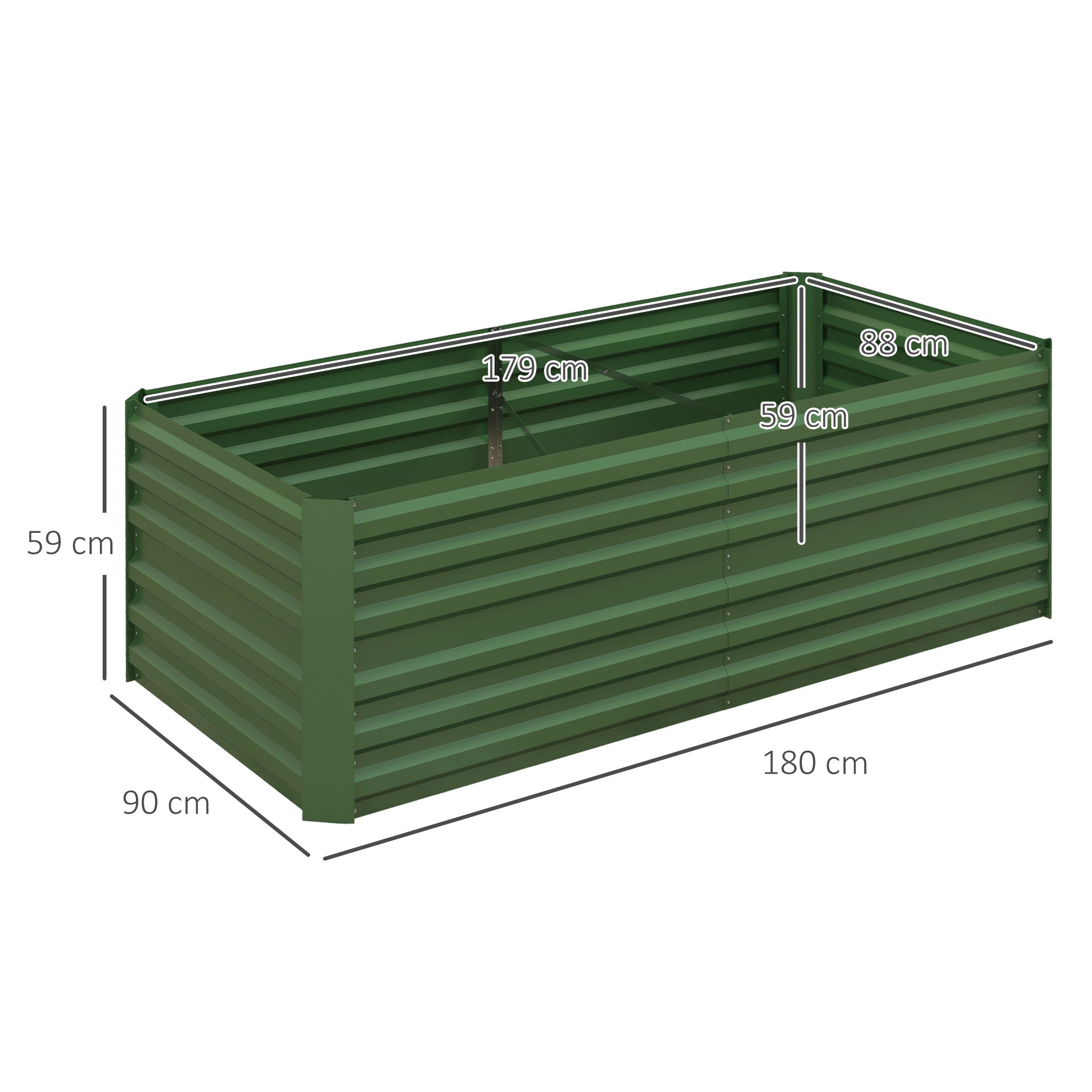 Outsunny Raised Beds for Garden, Galvanised Steel Outdoor Planters with Multi-reinforced Rods, 180 x 90 x 59 cm, Green - North Peak Garden Furniture