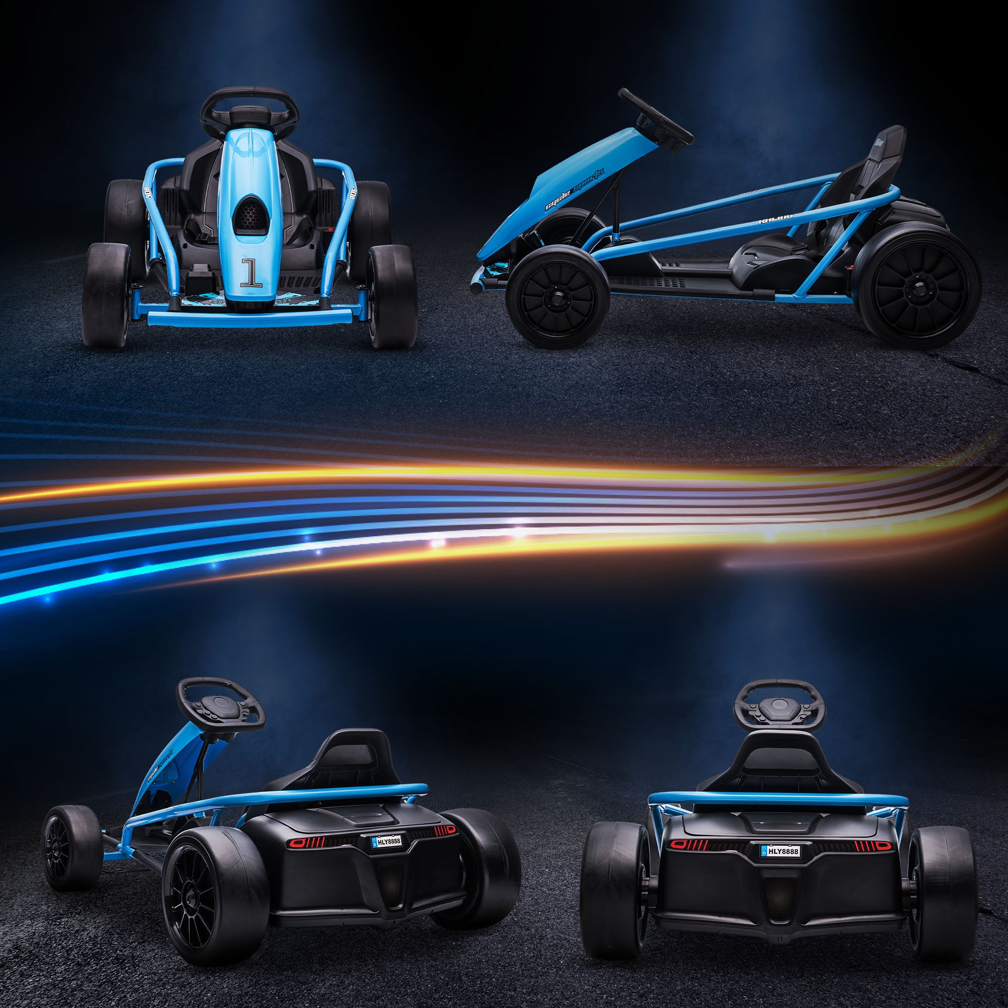 HOMCOM 24V Electric Go Kart for Kids, Drift Ride-On Racing Go Kart with 2 Speeds, for Boys Girls Aged 8-12 Years Old, Blue - North Peak Garden Furniture