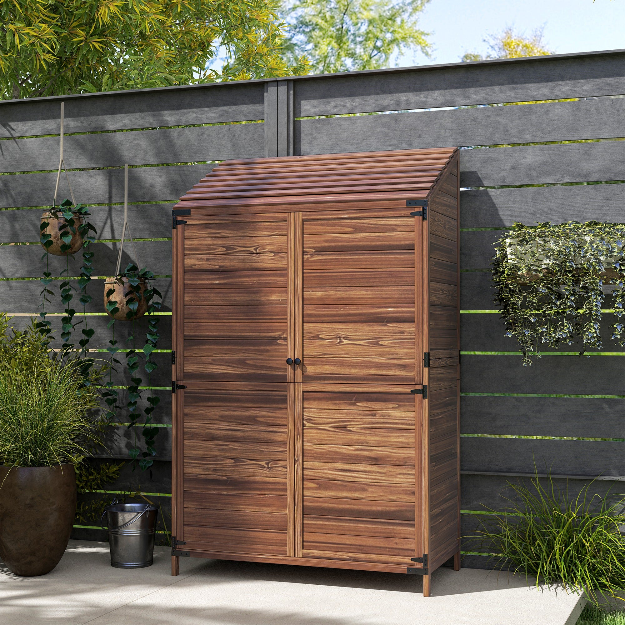 Outsunny 59 x 103.5 cm Two-Tier Wooden Garden Shed - Brown - North Peak Garden Furniture