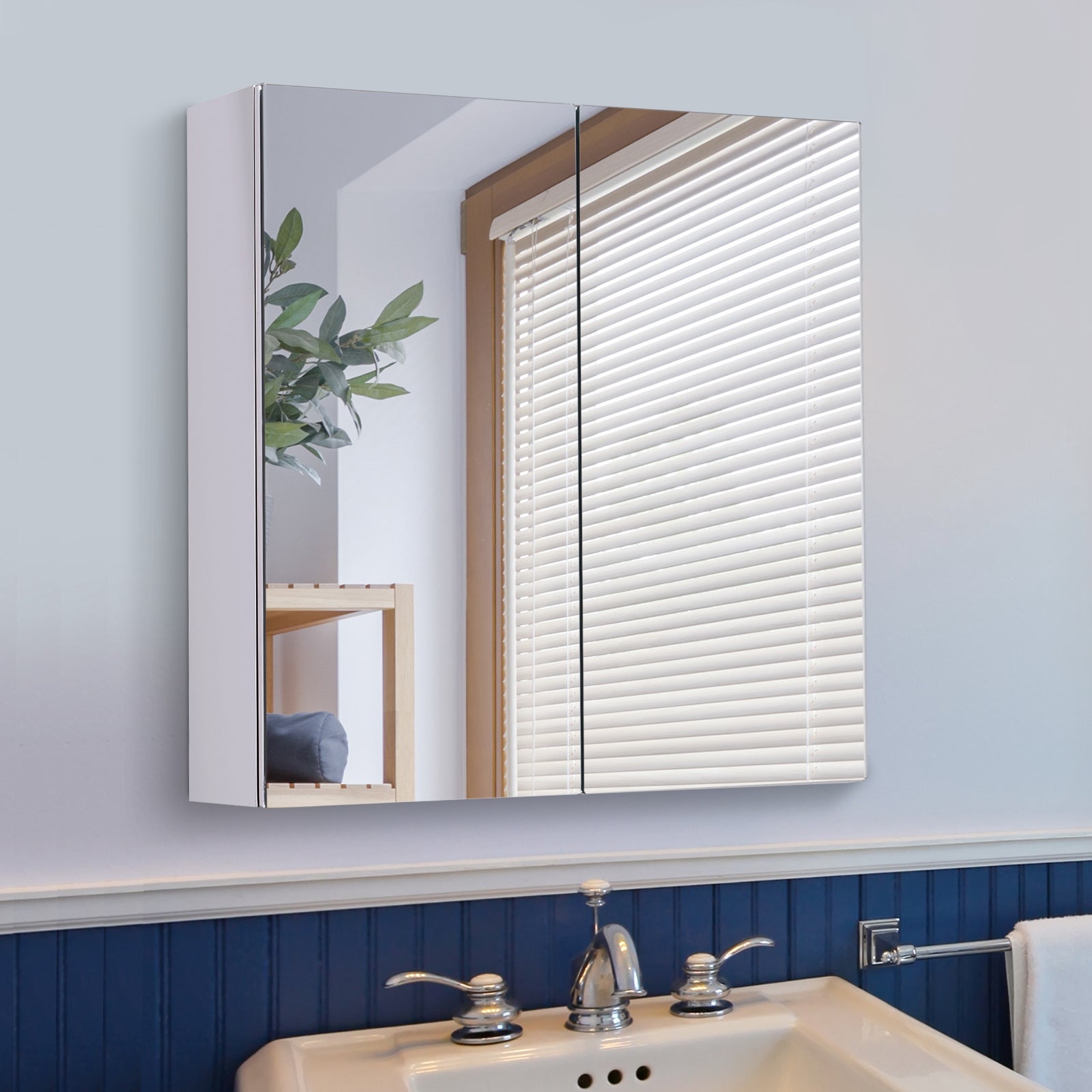 HOMCOM Bathroom Mirror Cabinet, Stainless Steel Wall Mounted Bathroom Storage Cabinet with Double Doors, 60x55cm - North Peak Garden Furniture