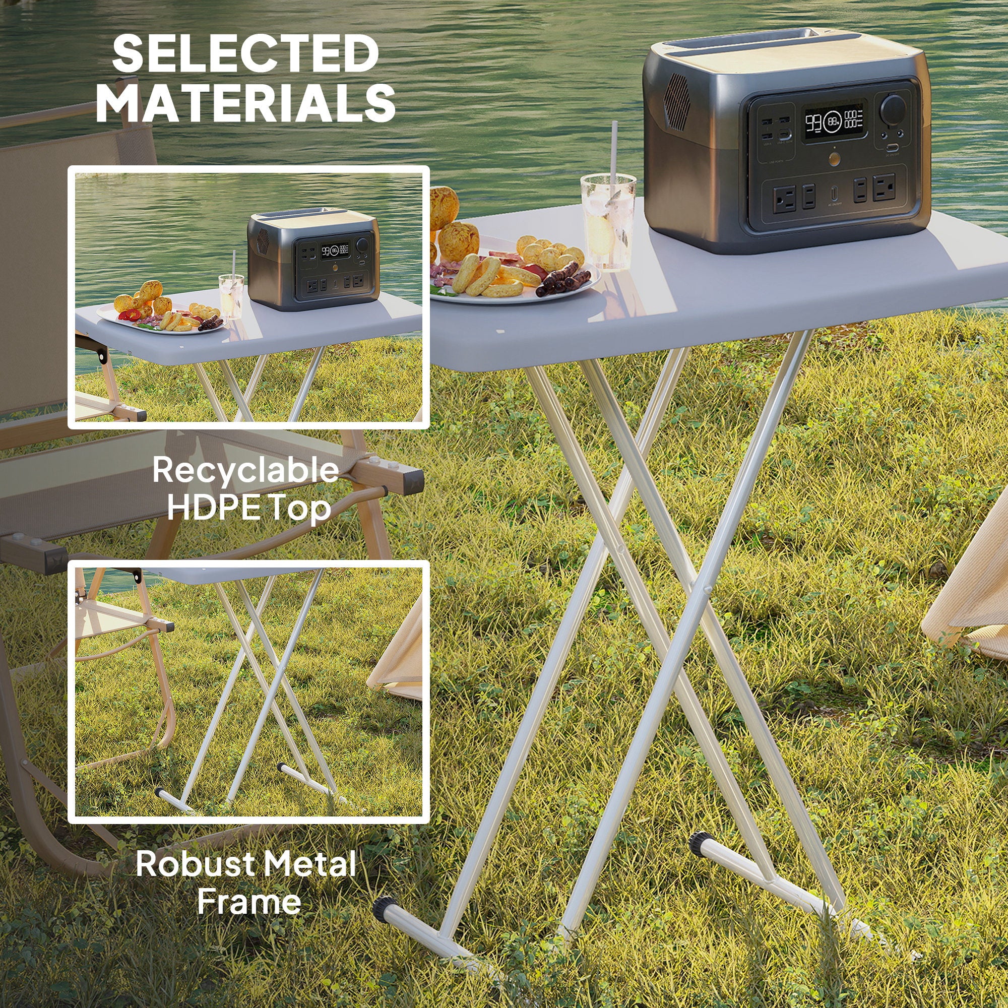 Outsunny Minimal Folding Outdoor Table - Grey/White