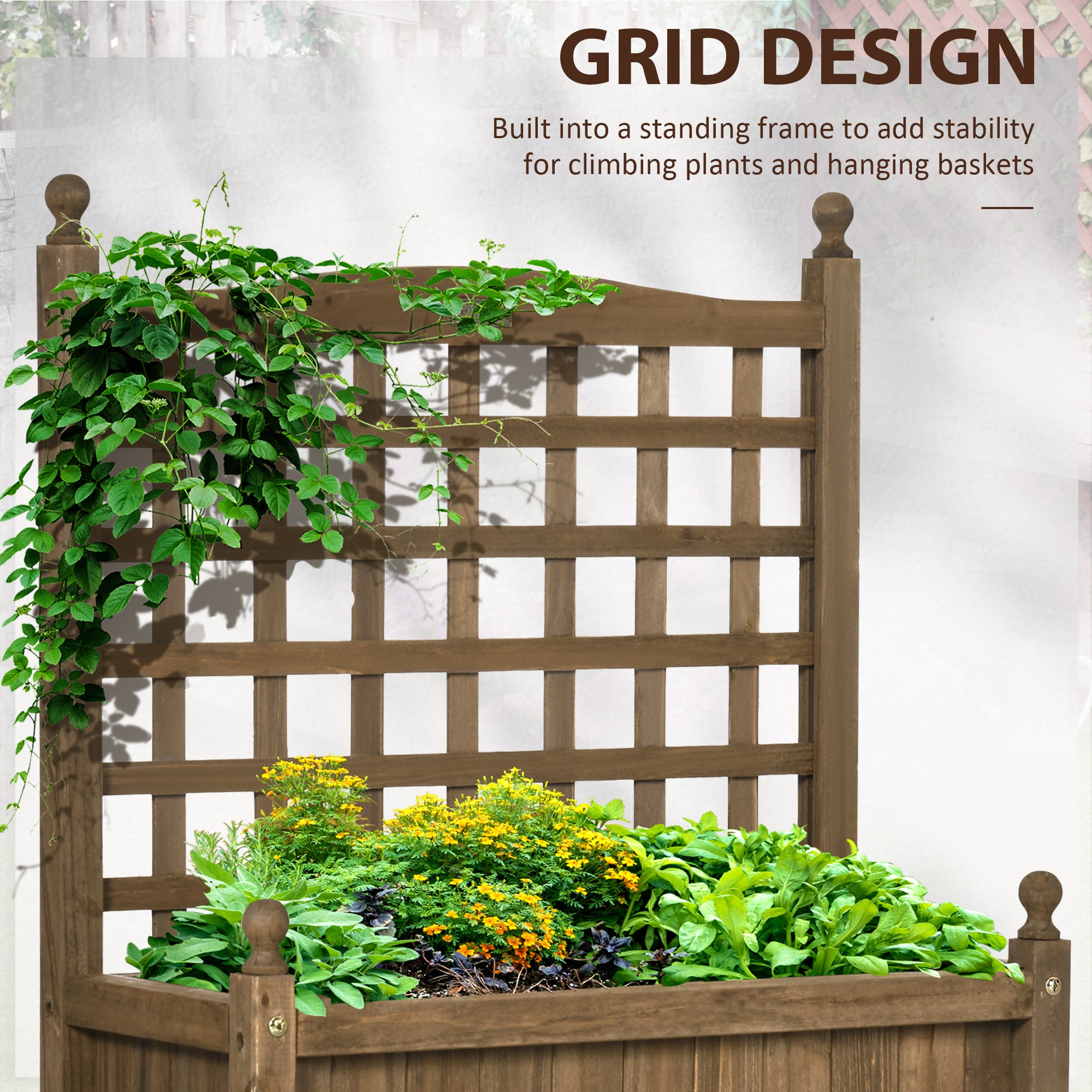 Outsunny Garden Planters with Trellis for Climbing Vines, Wood Raised Beds for Garden, Flower Pot, Indoor Outdoor, Brown - North Peak Garden Furniture