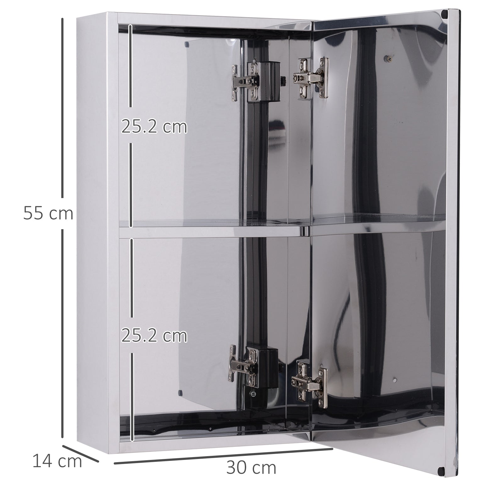 HOMCOM Stainless Steel Wall-mounted Bathroom Mirror Storage Cabinet 300mm (W) - North Peak Garden Furniture