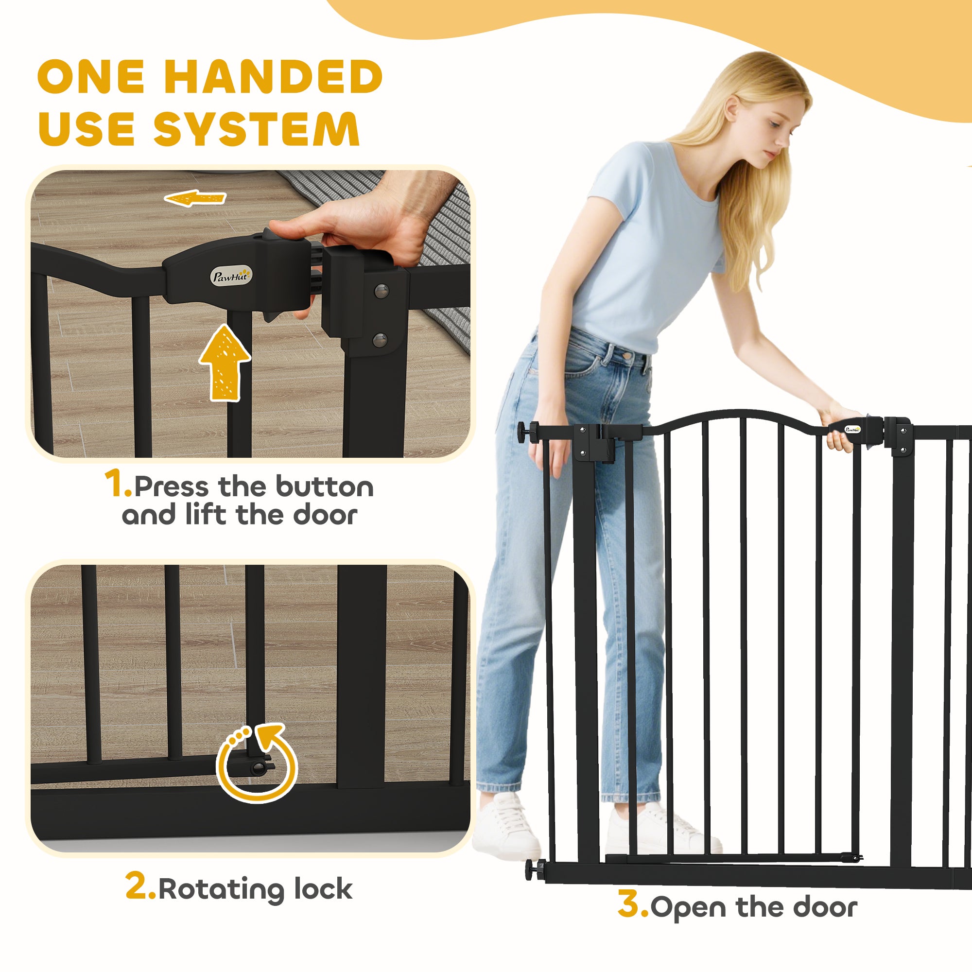 PawHut Metal 74-87cm Adjustable Pet Gate Safety Barrier w/ Auto-Close Door Black