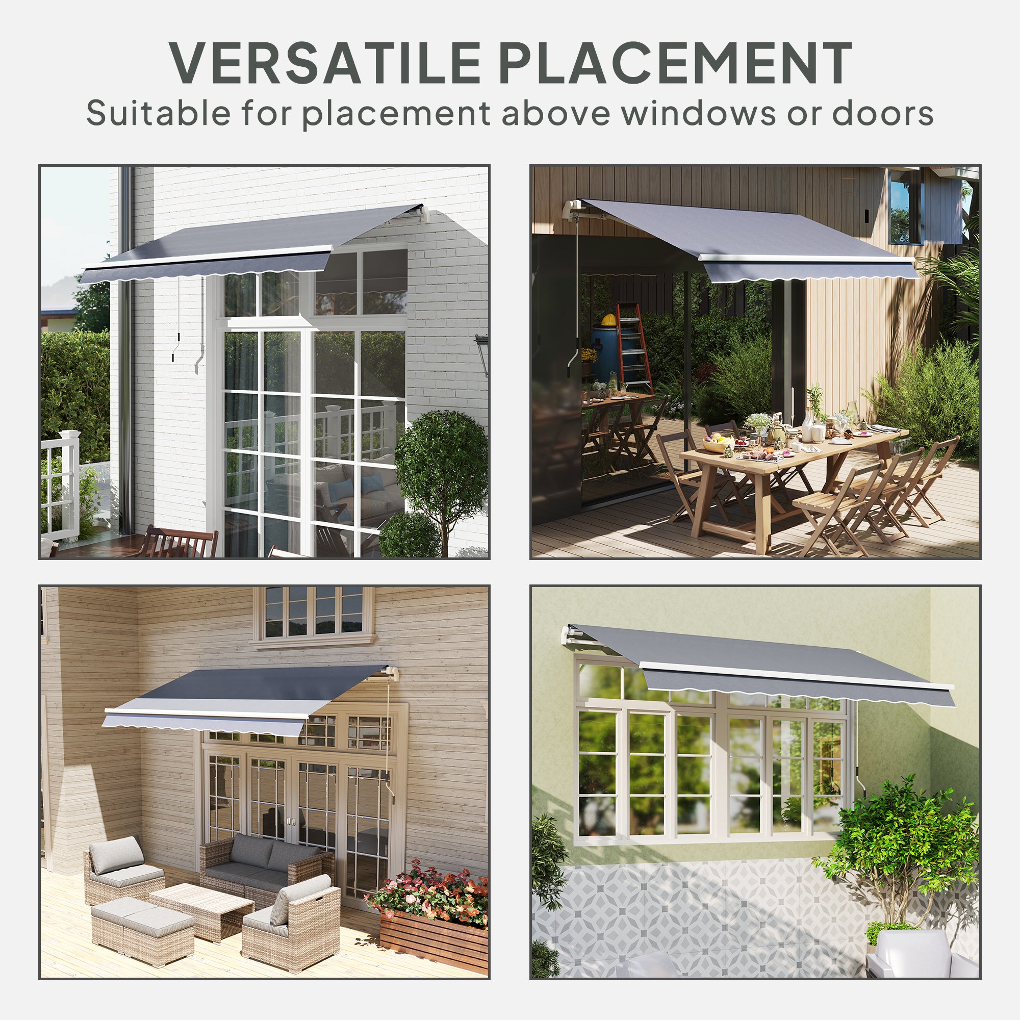 Outsunny Awning Replacement Canopy, Water Resistant UPF 50+ Sun Shade Cover for 3 x 2.5 m Garden Awning (Fabric Only), Grey