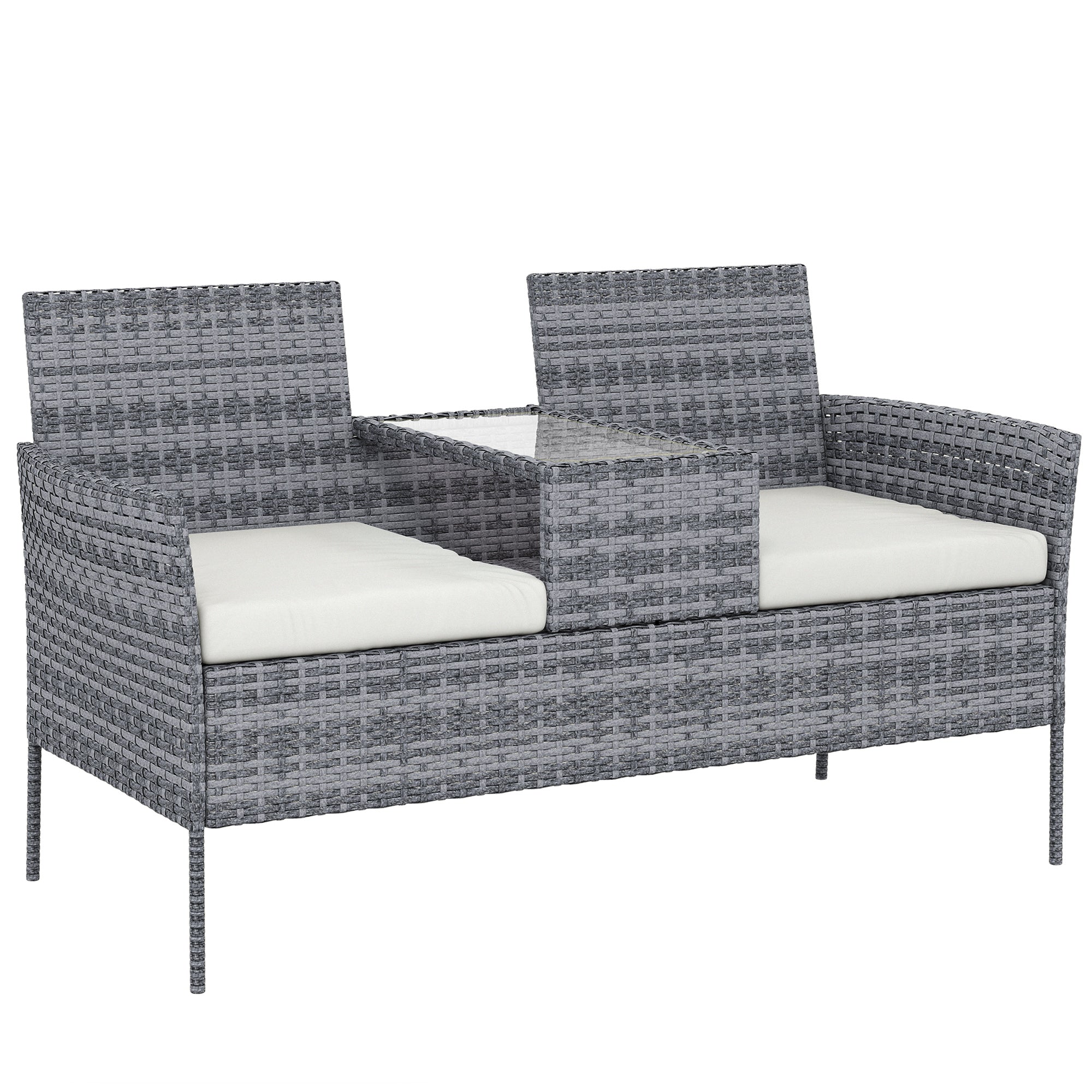 Outsunny Two-Seat Rattan Chair, with Middle Table - Grey