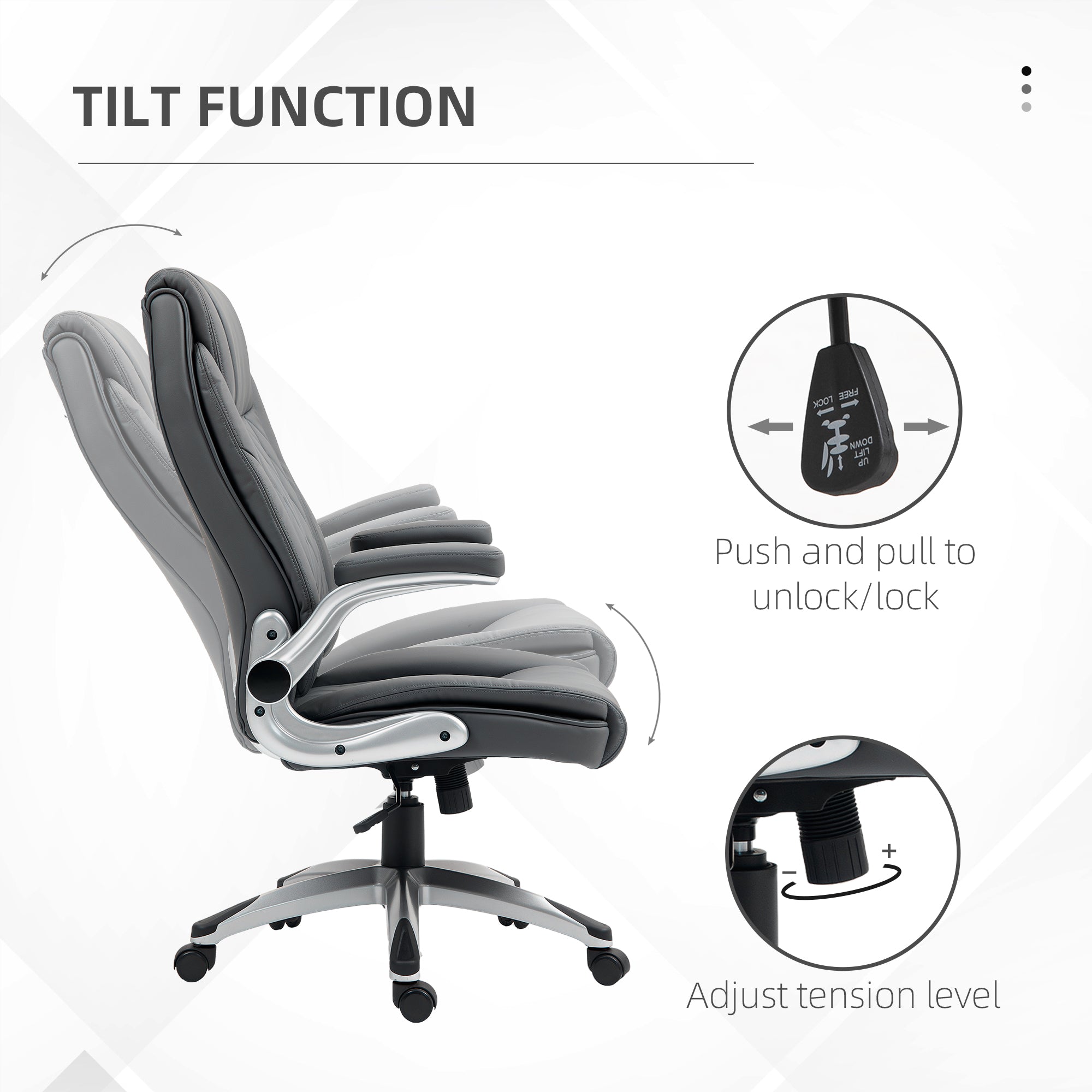 Vinsetto Faux Leather Executive Swivel Office Chair - Dark Grey - North Peak Garden Furniture