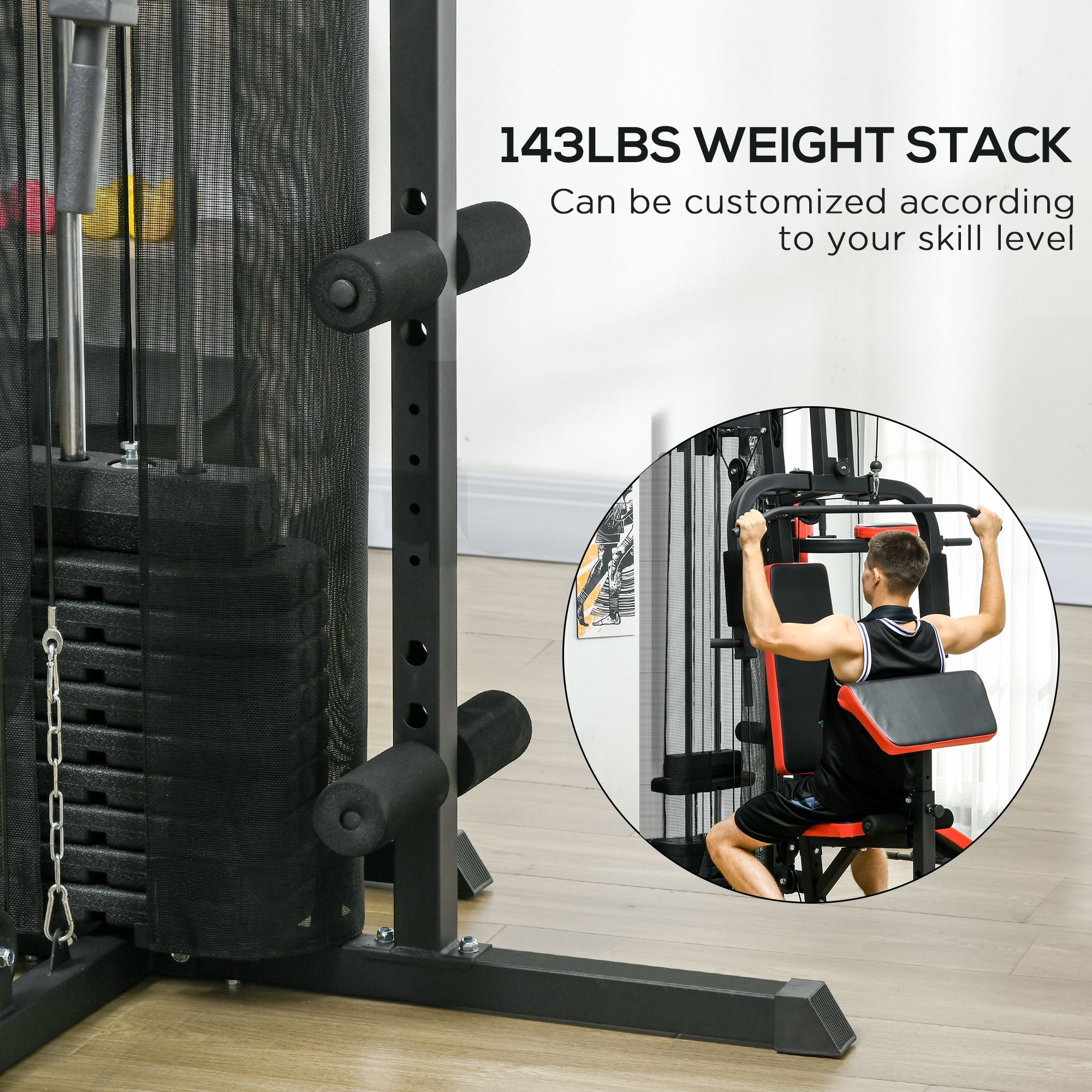 SPORTNOW Multi Gym Workout Station, Weight Machine with 65kg Weight Stack, Sit Up Bench, Push Up Stand, Dip Station - North Peak Garden Furniture