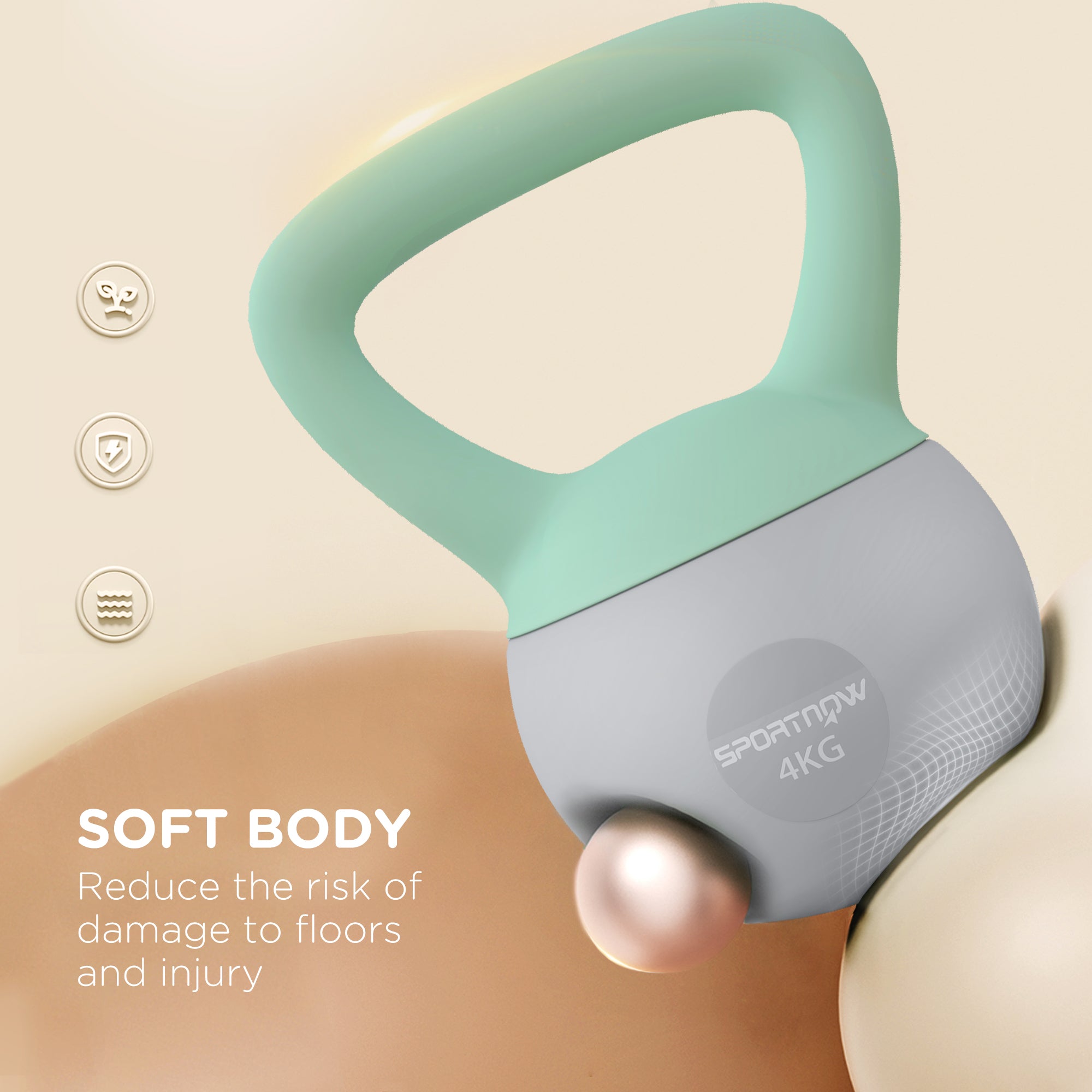 SPORTNOW 4kg/6kg/8kg/10kg Soft Kettlebell, Kettle Bell with Non-Slip Handle, for Home Gym, Strength Training, Cardio - Grey and Green - North Peak Garden Furniture