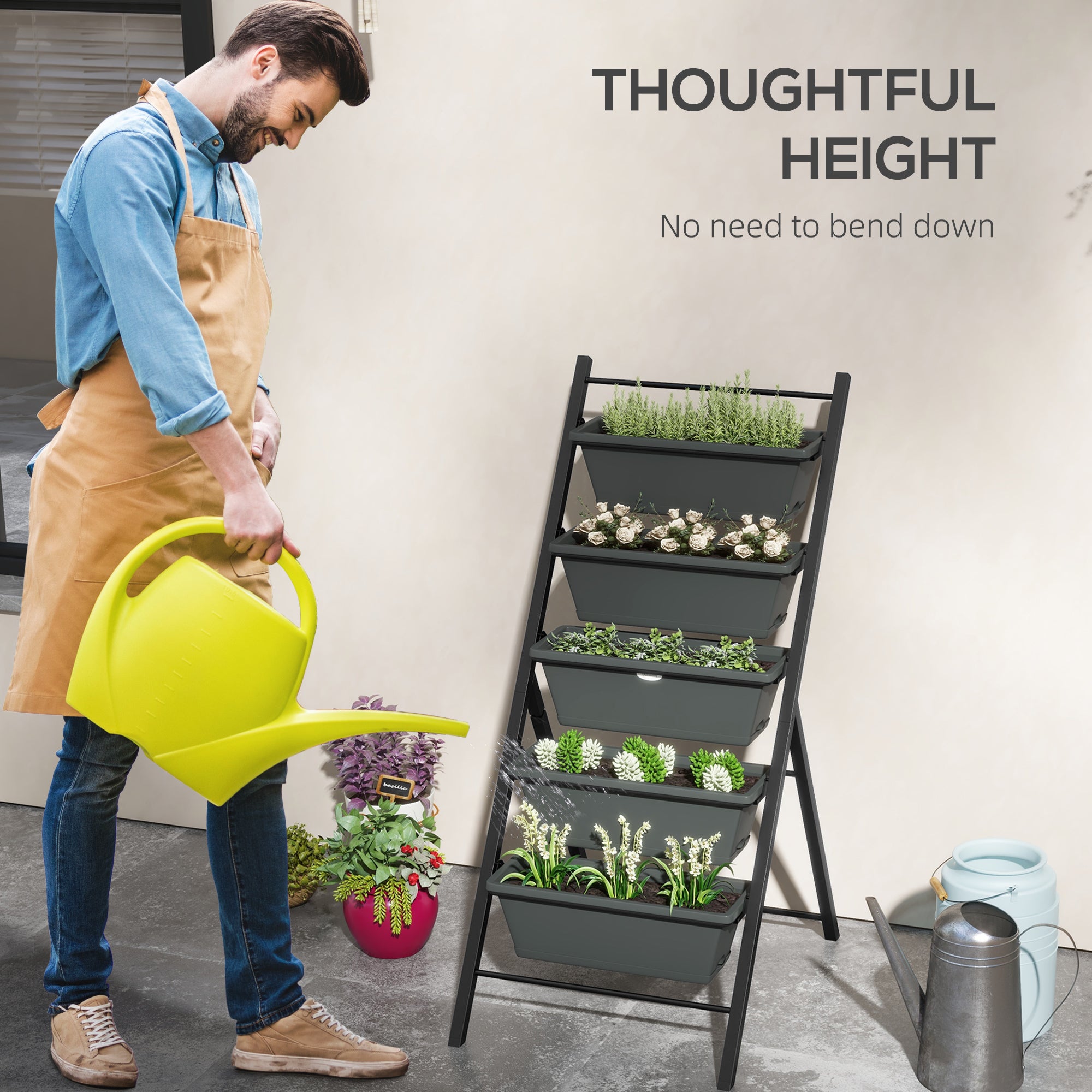 Outsunny 5-Tier Vertical Raised Garden Planter with 5 Container Boxes, Outdoor Plant Stand for Vegetable Flowers, Grey - North Peak Garden Furniture
