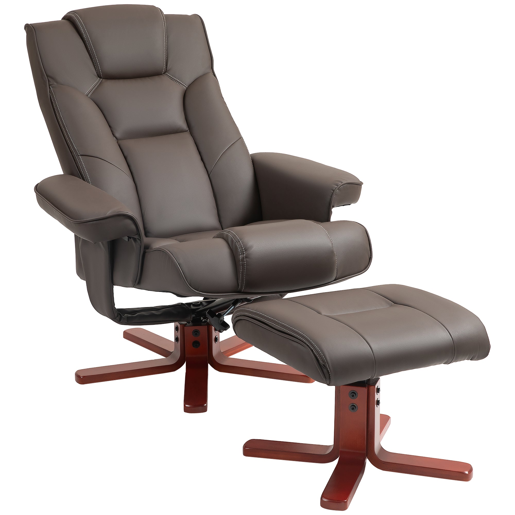 HOMCOM Faux Leather Manual Recliner and Footstool Set - Brown - North Peak Garden Furniture