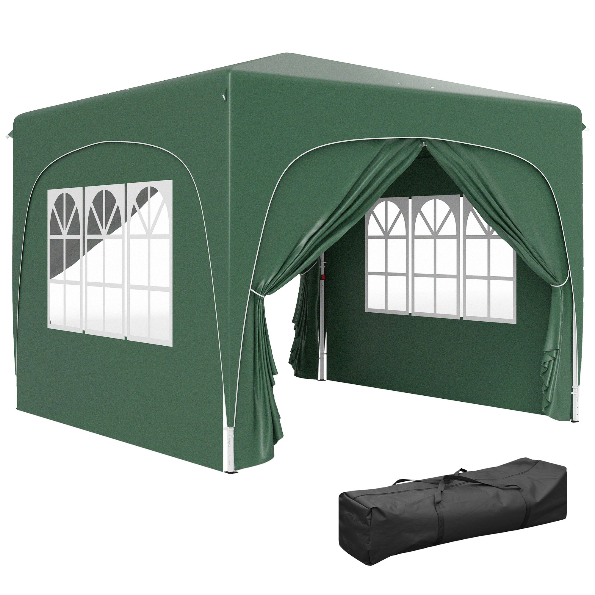 Outsunny 3 x 3m Pop-Up Gazebo Shelter, with Accessories - Dark Green - North Peak Garden Furniture