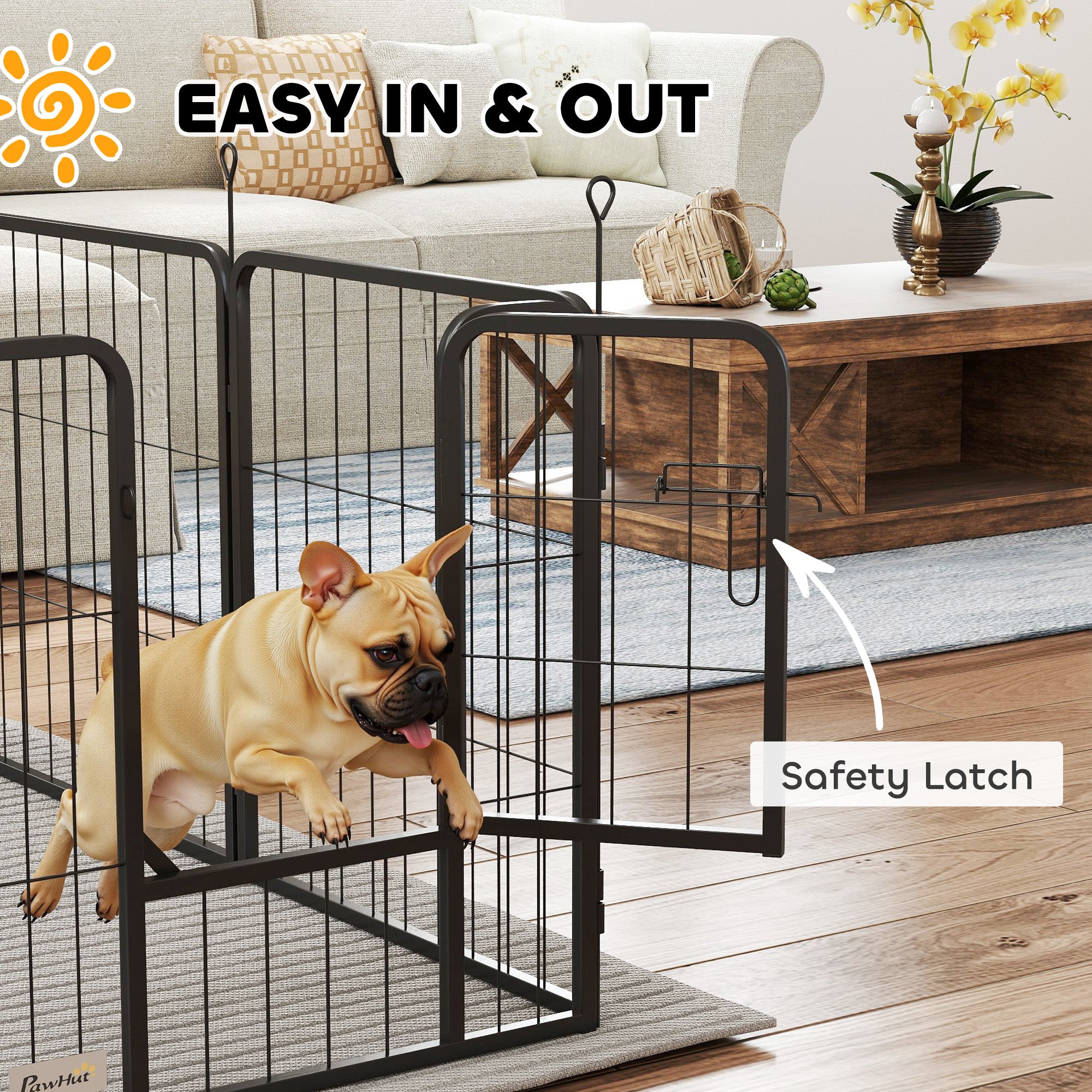 PawHut 8 Panels Heavy Duty Dog Playpen with Door Indoor Outdoor, for Small Dogs, 60cm High - North Peak Garden Furniture