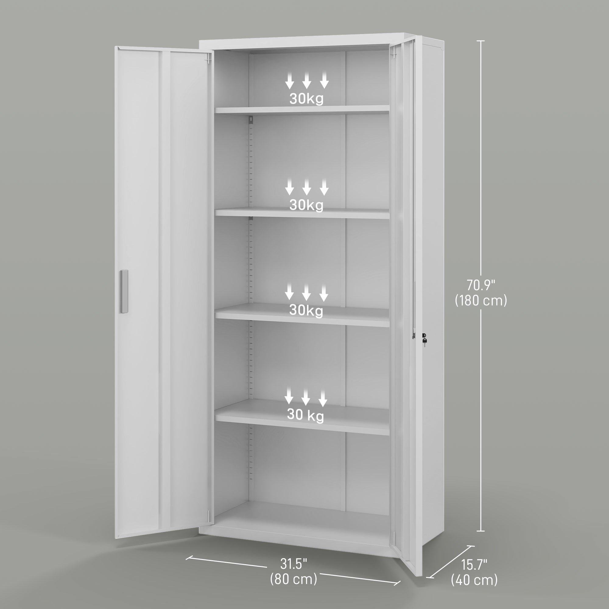 HOMCOM Five Shelf Lockable Steel Office Cabinet - White - North Peak Garden Furniture