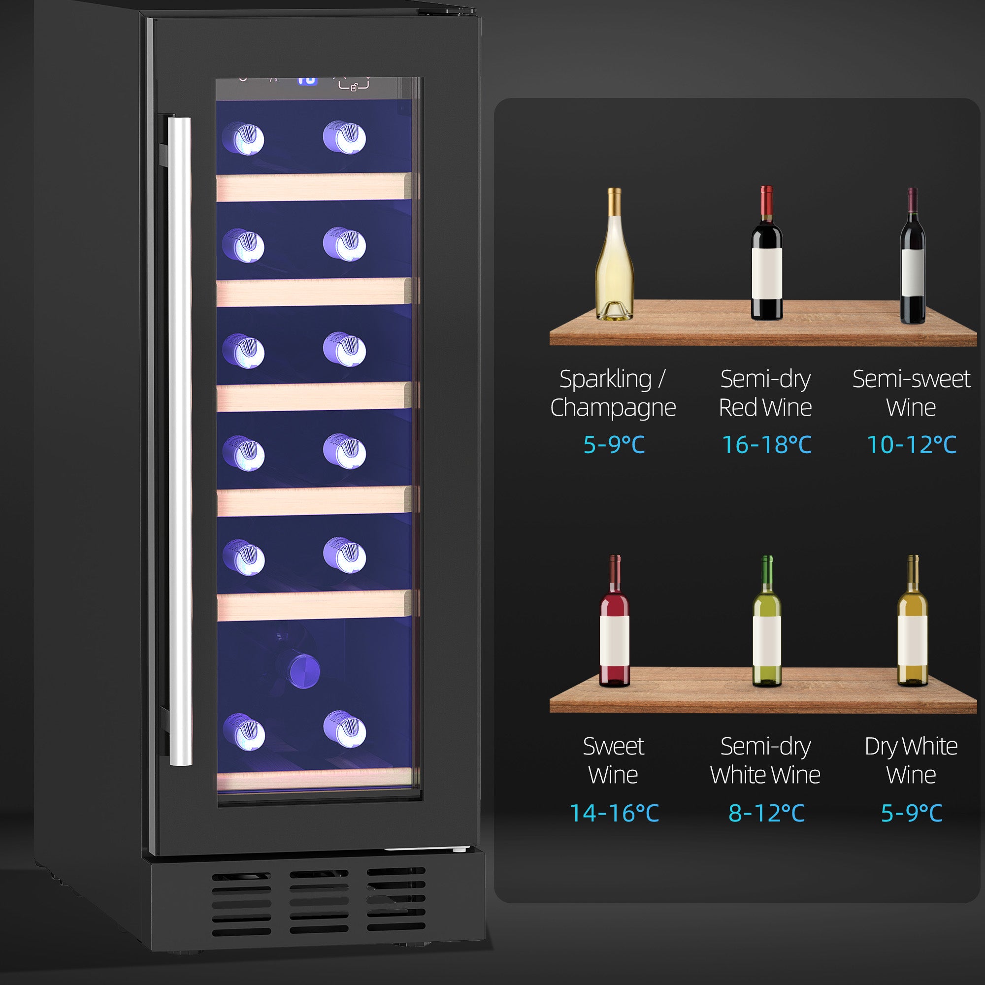 HOMCOM 19 Bottle 5-18℃ Wooden Rack Wine Fridge - Black - North Peak Garden Furniture