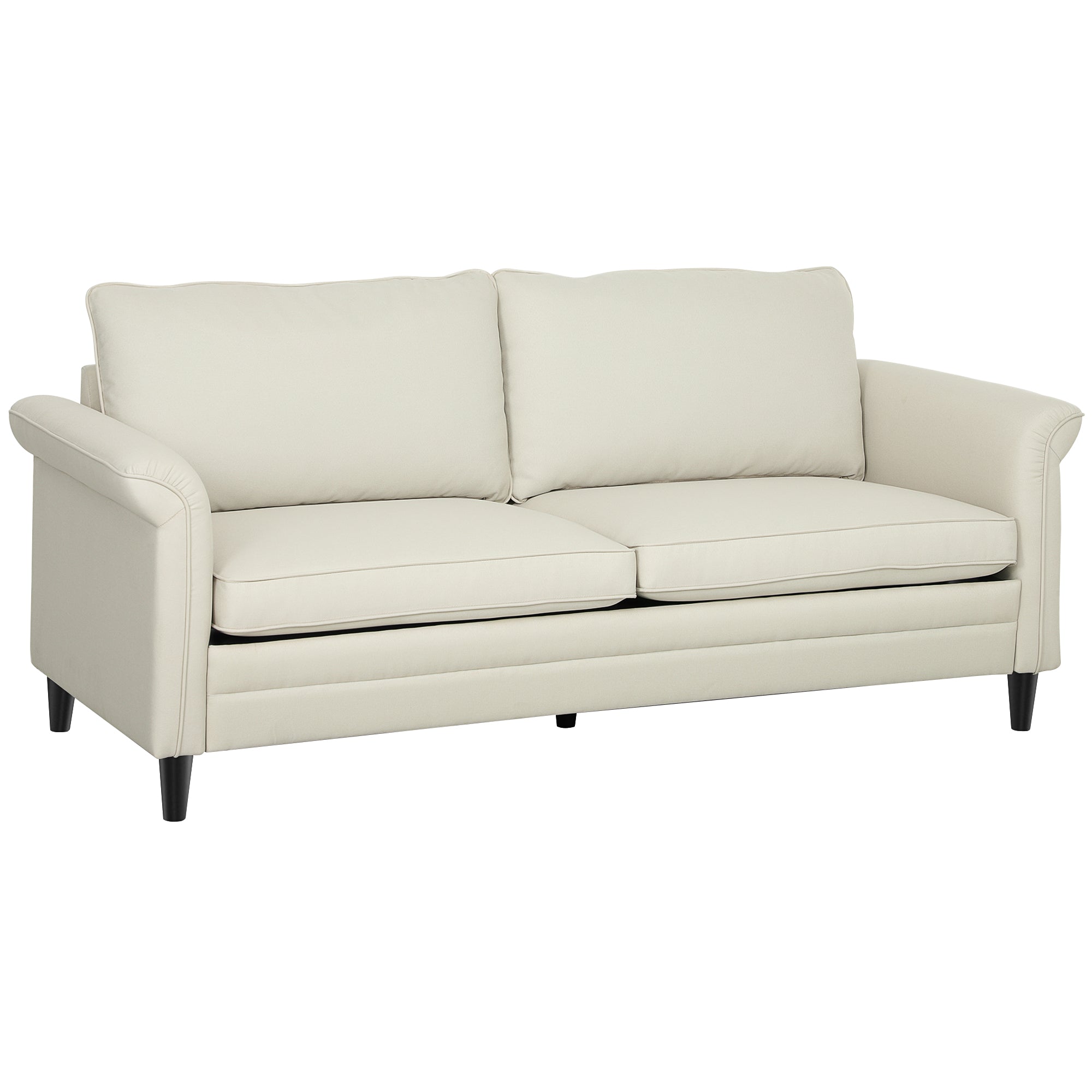 HOMCOM 3 Seater Sofa, Modern Fabric Sofa Couch with Spring Cushion, Rubber Wood Legs, 191cm Upholstered Settee for Living Room, Bedroom, Home Office, Guest Room, Cream White - North Peak Garden Furniture