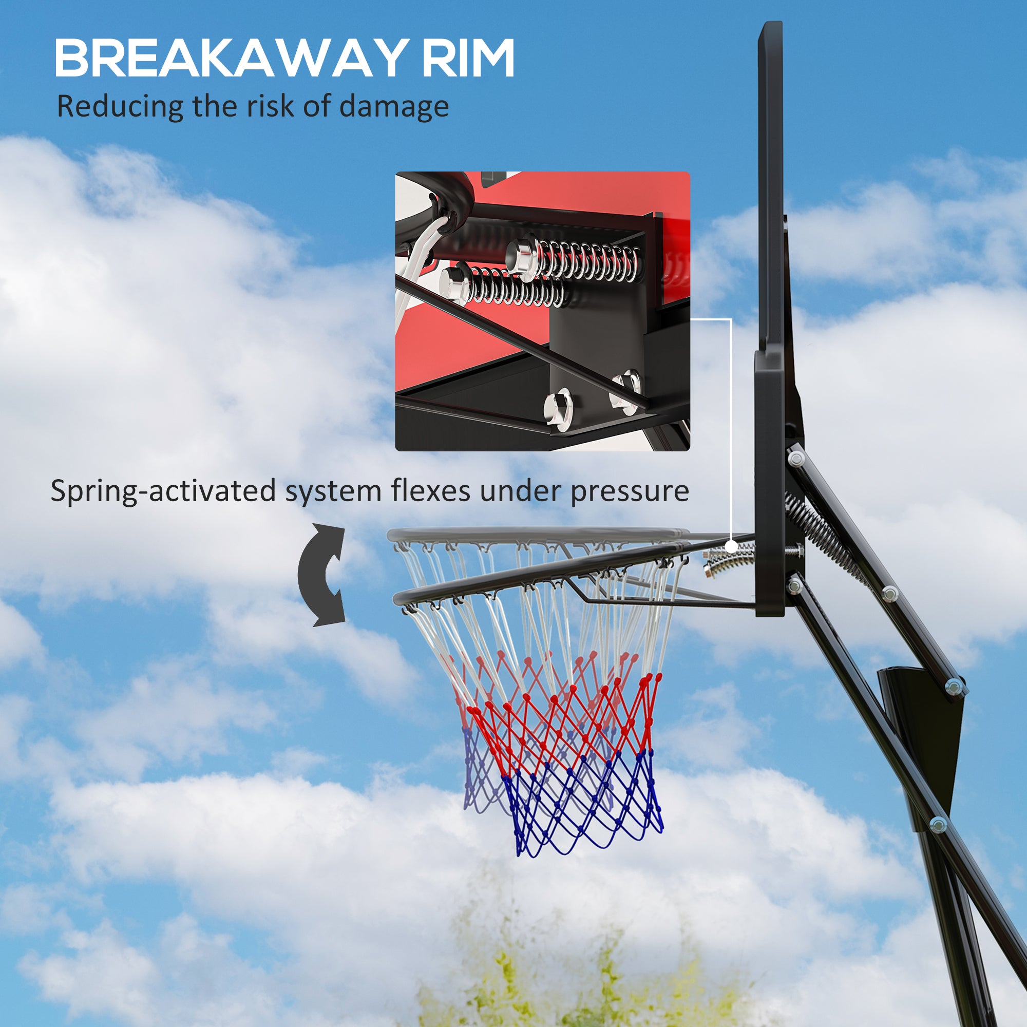 SPORTNOW Basketball Hoop Outdoor, Height Adjustable Basketball Hoop and Stand with Rebound System, Weighted Base, Portable on Wheels, 2.45-3.05m, for Teens, Juniors, Adults, Red - North Peak Garden Furniture