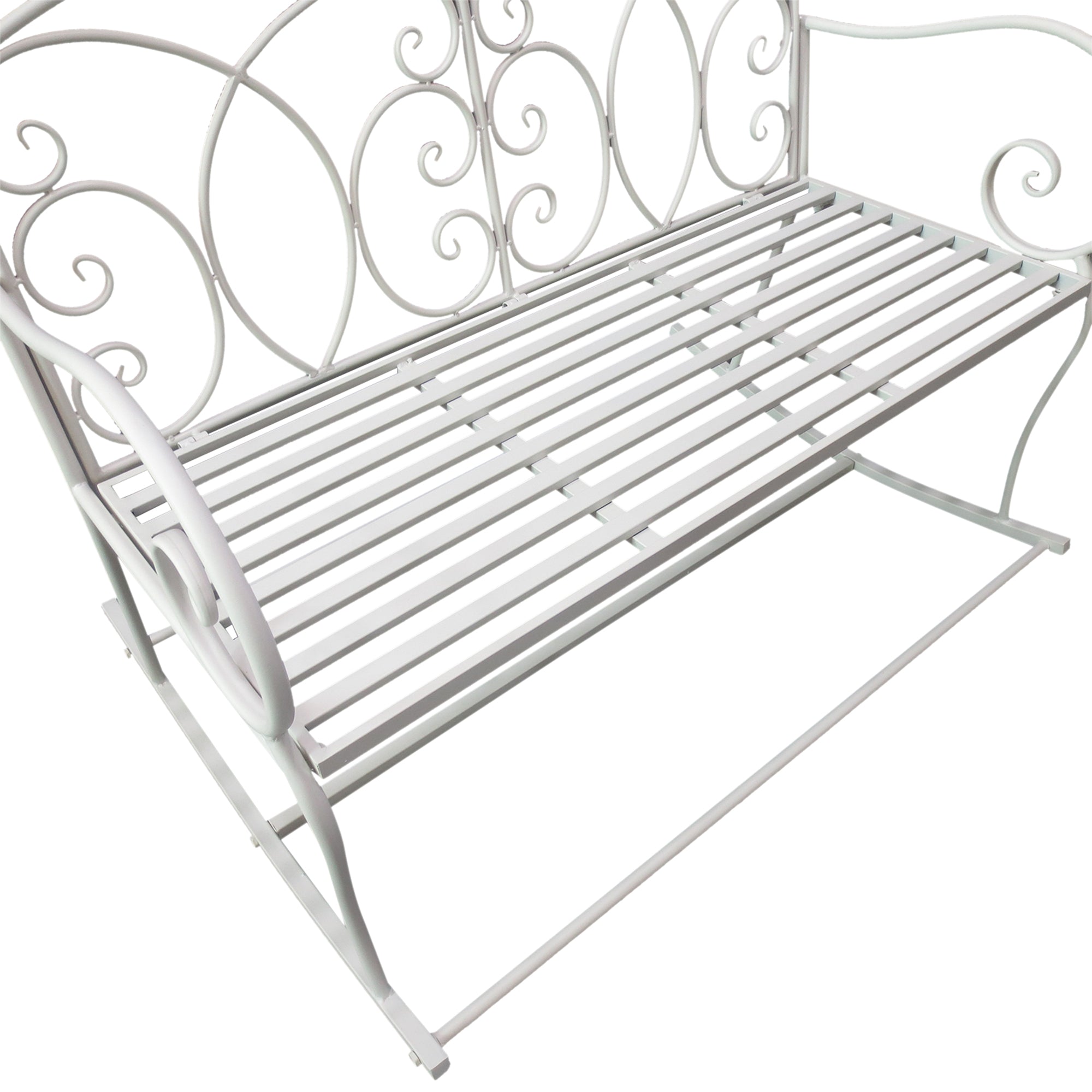 Outsunny Patio 2 Seater Rocking Bench Steel Garden Outdoor Garden Loveseat Chair w/ Decorative Backrest White - North Peak Garden Furniture