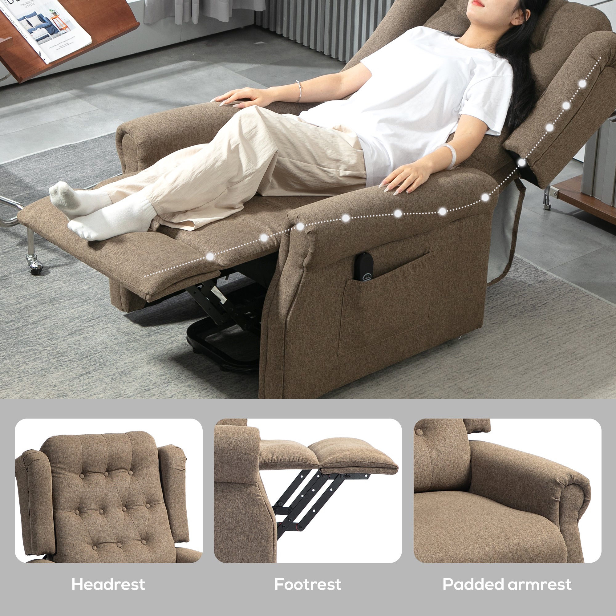 HOMCOM 45° Lifting Riser and Recliner Armchair - Dark Brown - North Peak Garden Furniture