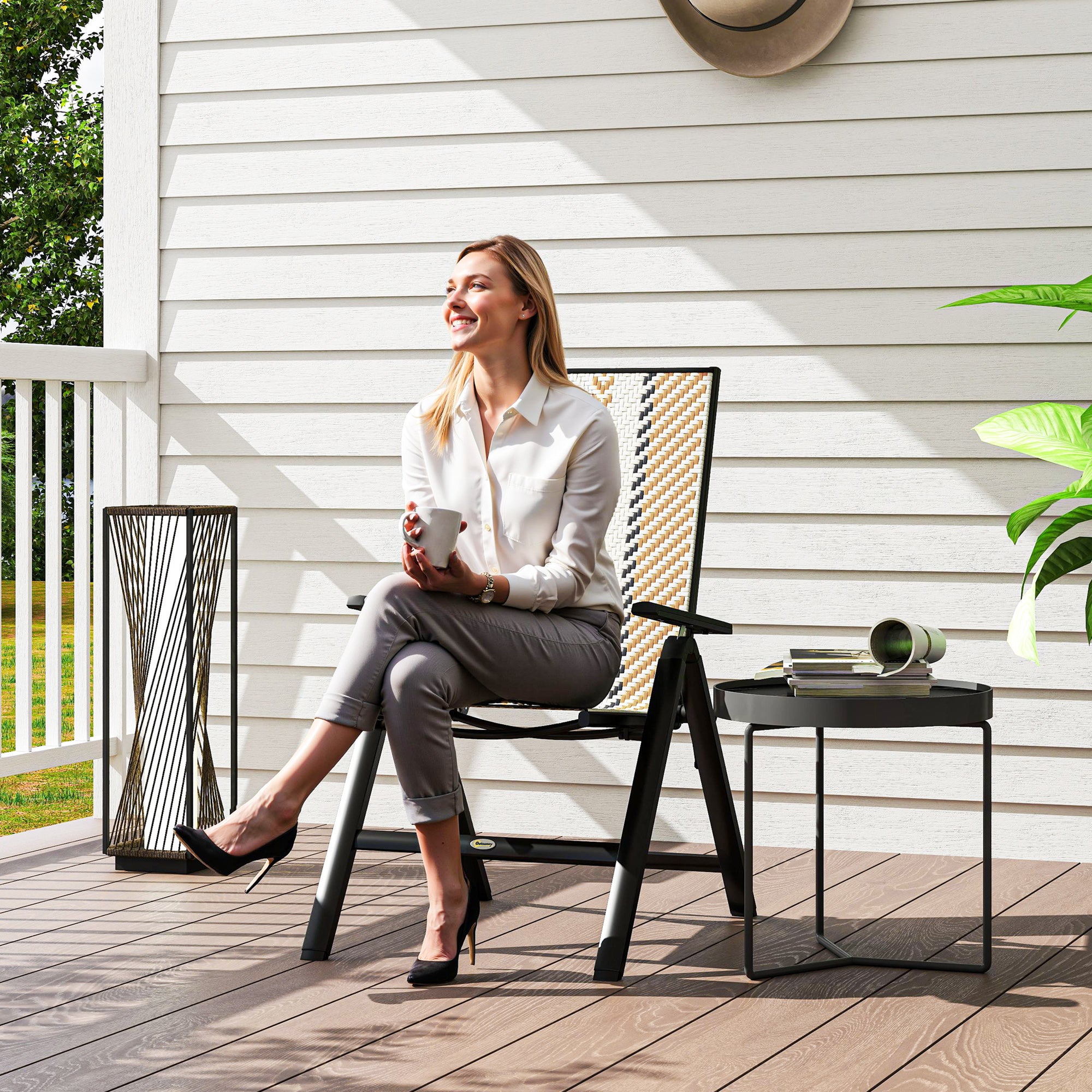 Outsunny Rattan Reclining Garden Chairs - Orange - North Peak Garden Furniture