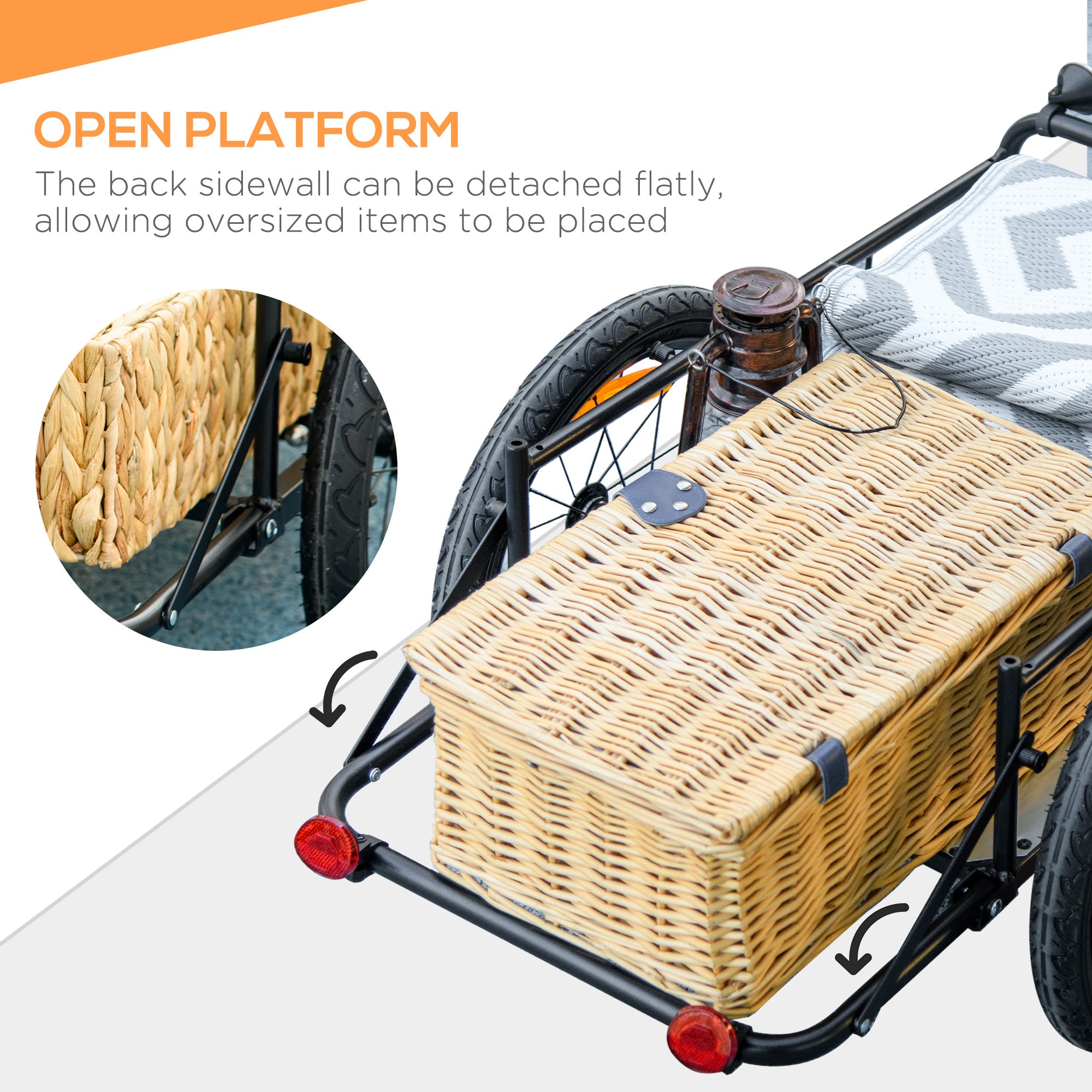 HOMCOM Steel Trailer for Bike, Bicycle Cargo Trailer with 65L Foldable Storage Box and Safe Reflectors, Max Load 40KG, Black - North Peak Garden Furniture