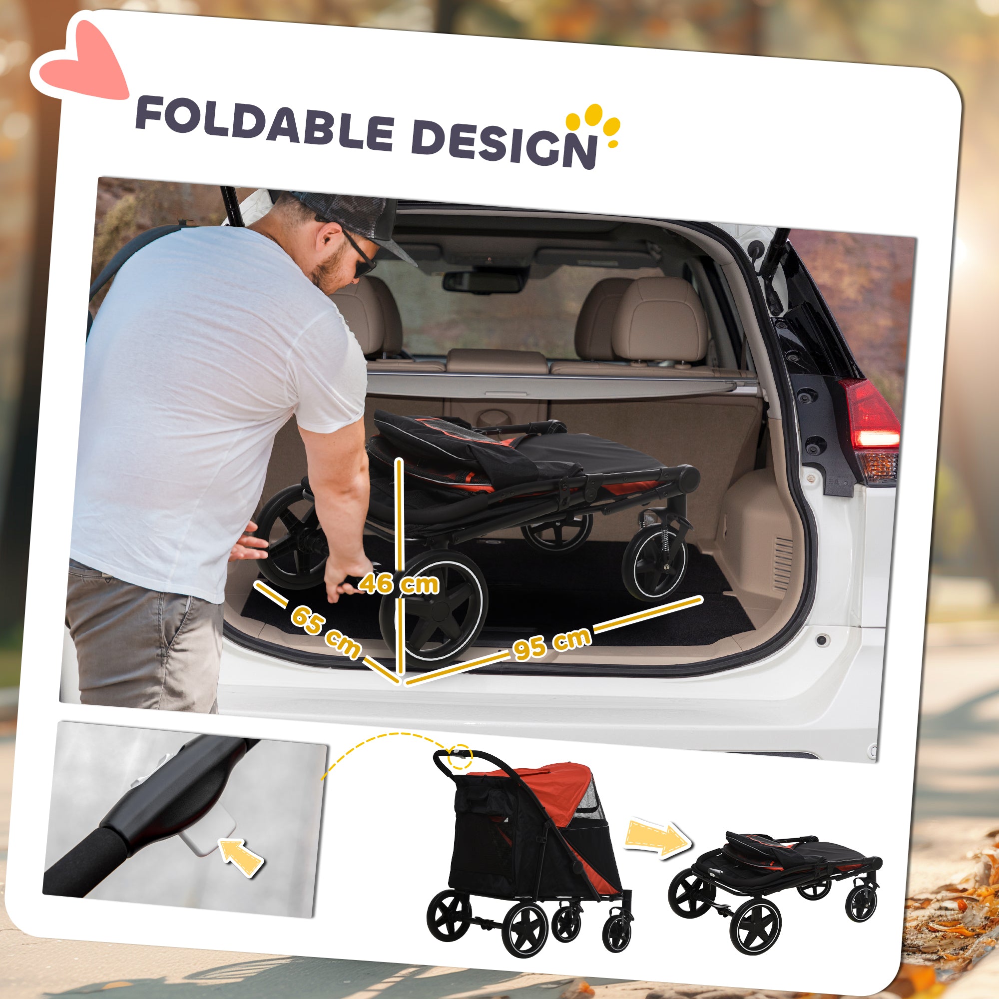 PawHut Foldable Pet Stroller, with Universal Wheels, Shock Absorber, for Medium and Large Dogs - Red