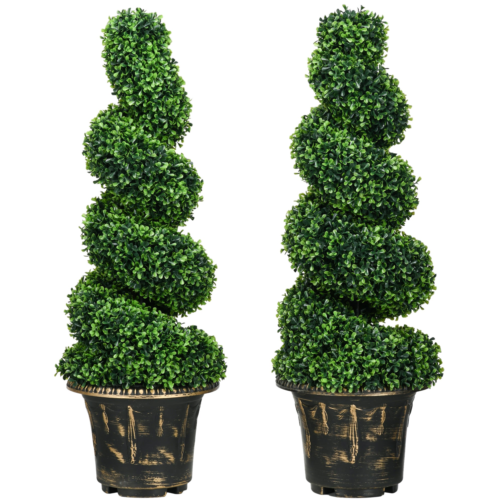 HOMCOM Set of 2 Artificial Plants, Topiary Spiral Boxwood Trees with Pot, for Home Indoor Outdoor Decor, 90cm