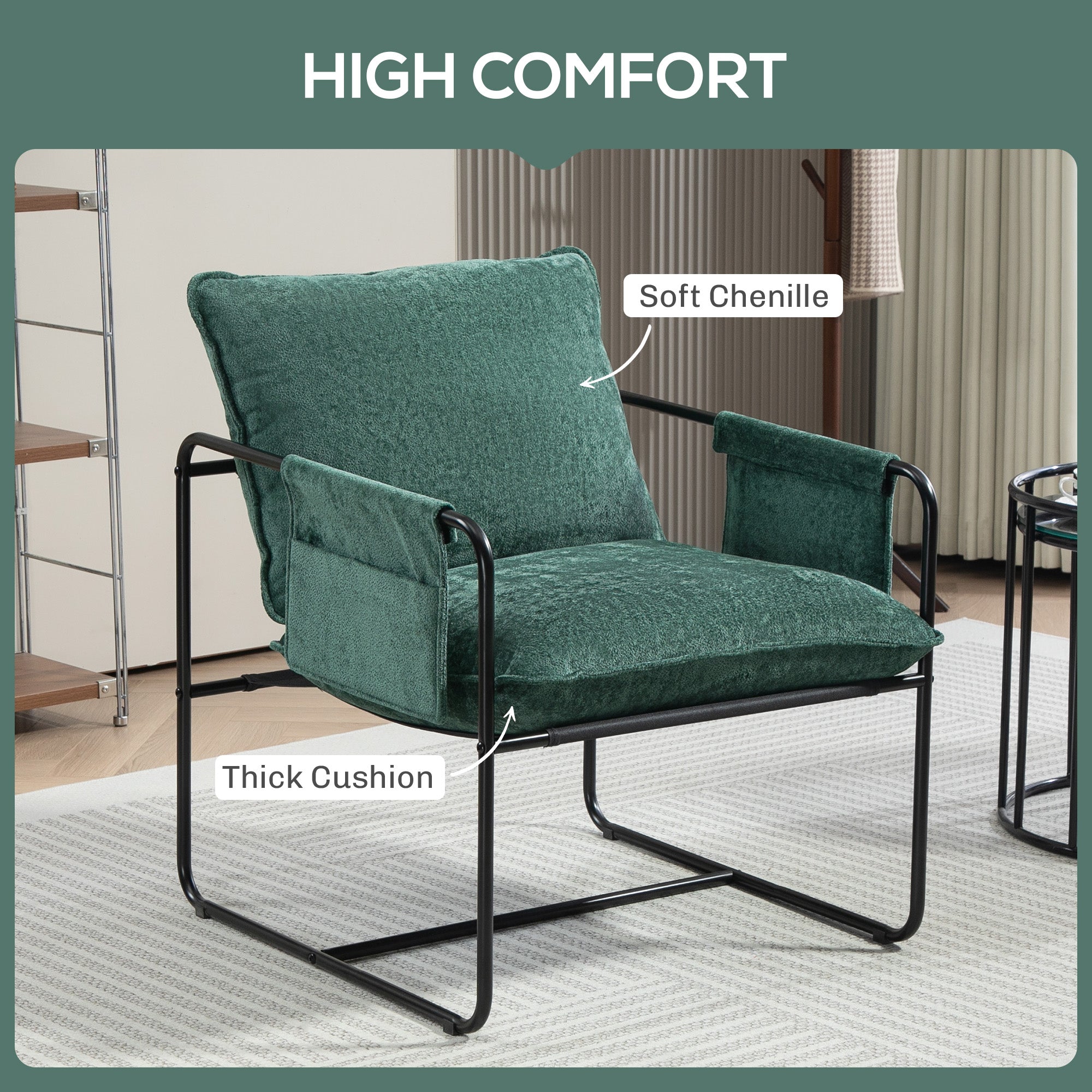 HOMCOM Minimal Padded Accent Chair, with Pockets - Green - North Peak Garden Furniture