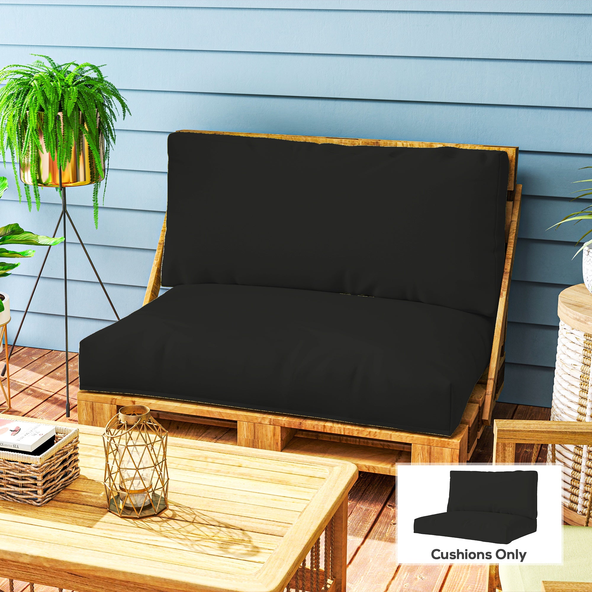 Outsunny 2 Seater Pallet Furniture Cushions Pallet Cushions, UPF20+ 220gsm Fabric, 20 cm Thick Outdoor Seat Pads, Black