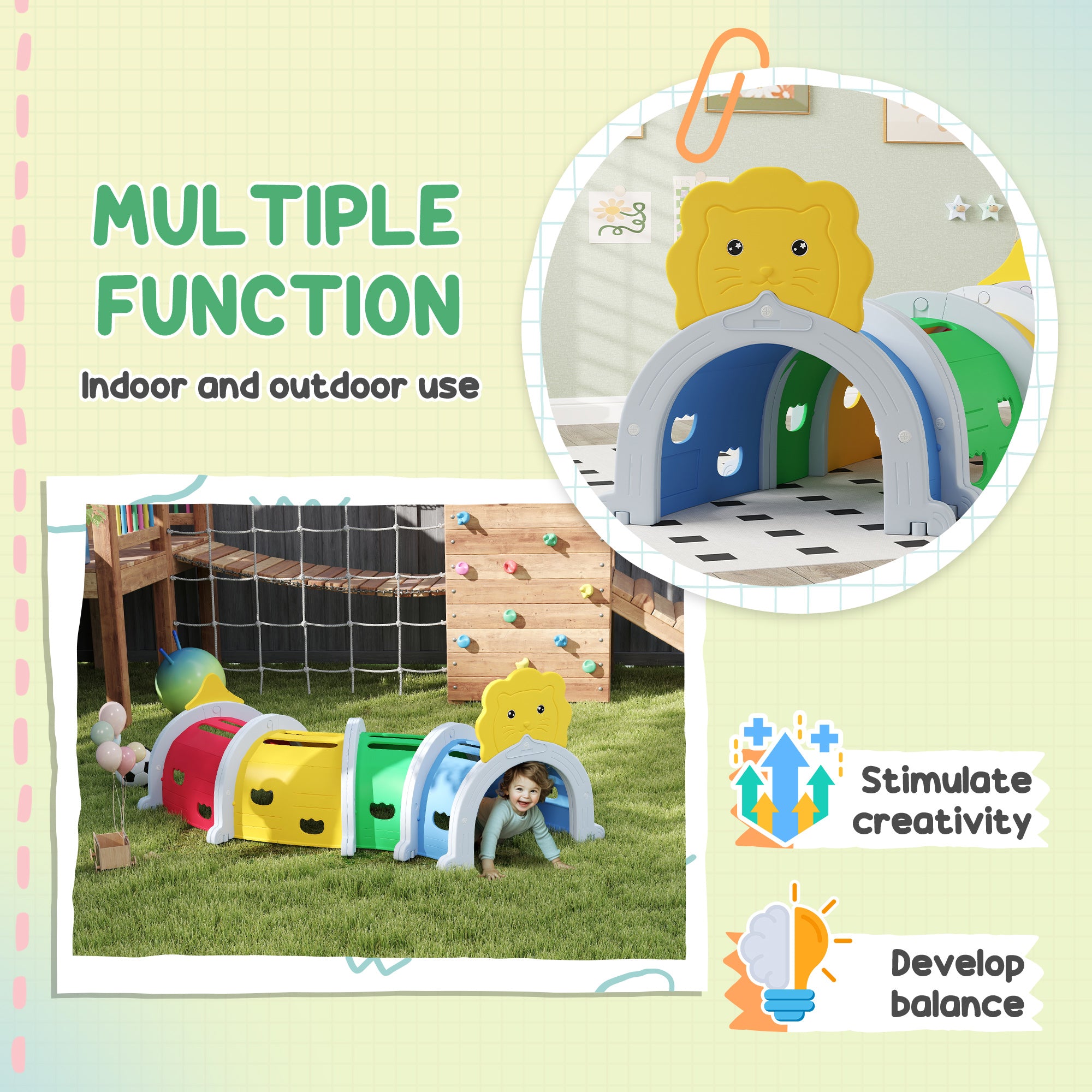 AIYAPLAY Kids Play Tunnel for 3-6 Years Crawl and Climb, Lion Design, Indoor & Outdoor - North Peak Garden Furniture