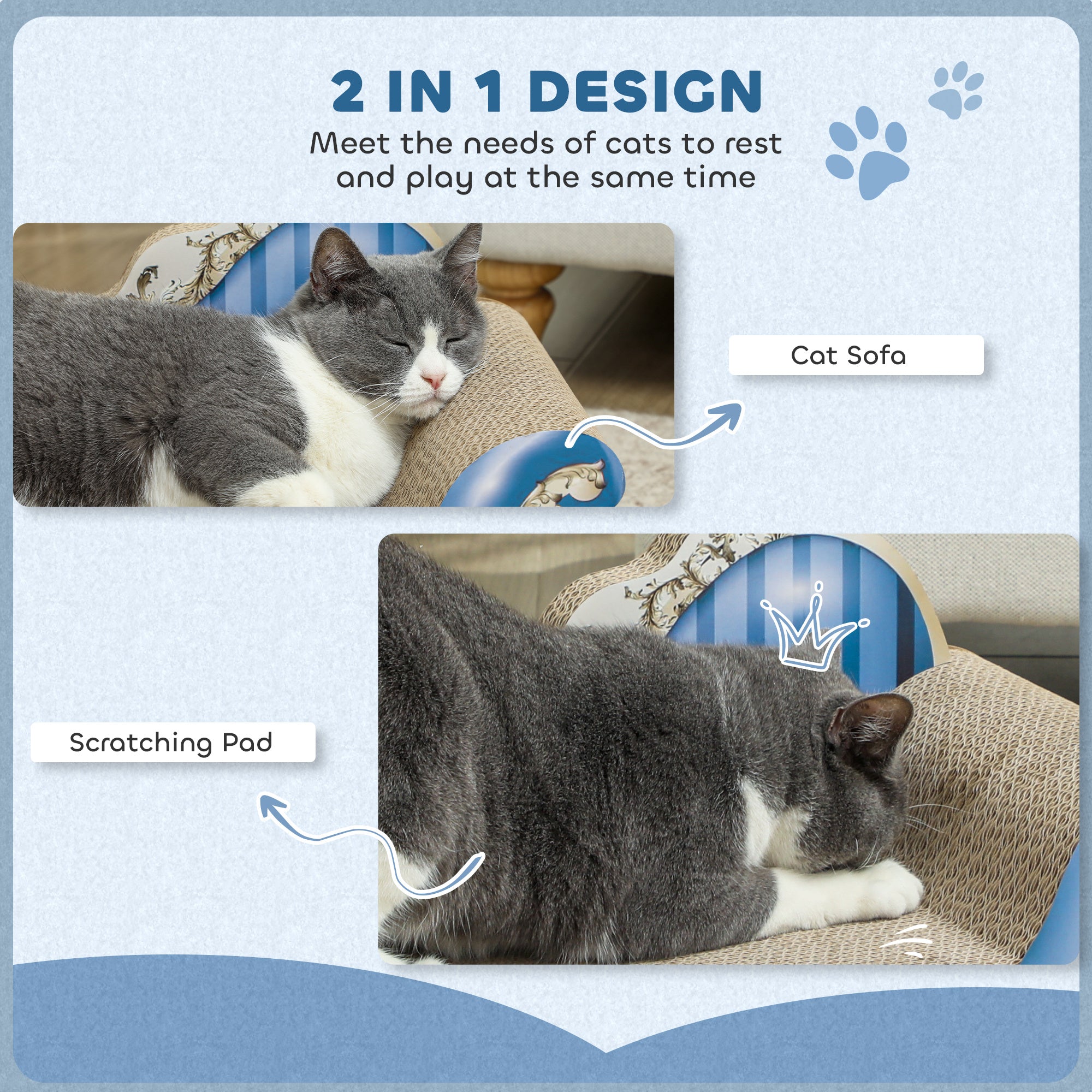 PawHut 2 in1 Cat Scratching Board with Catnip for Indoor Cats, 26.5 x 57 x 26.5cm, Blue - North Peak Garden Furniture