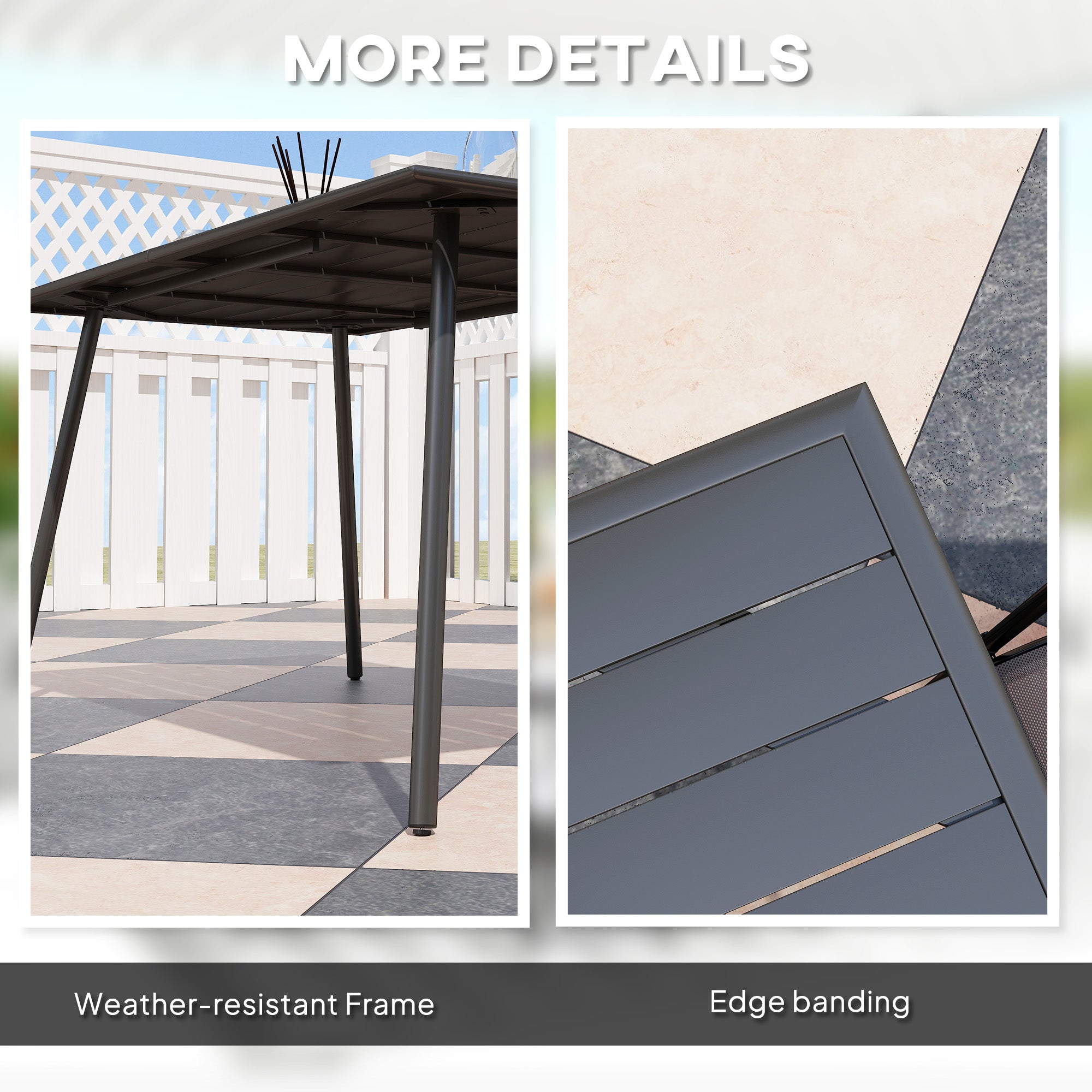 Outsunny Rectangle Garden Table with Slat Top, Steel Frame, Outdoor Table for 6 Person, 150 x 80 x 74 cm, Black - North Peak Garden Furniture