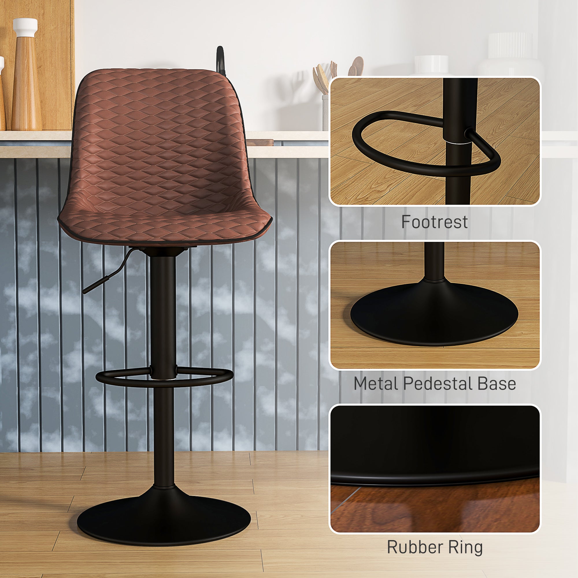 HOMCOM Set of Two Faux Leather Bar Stools - Brown - North Peak Garden Furniture
