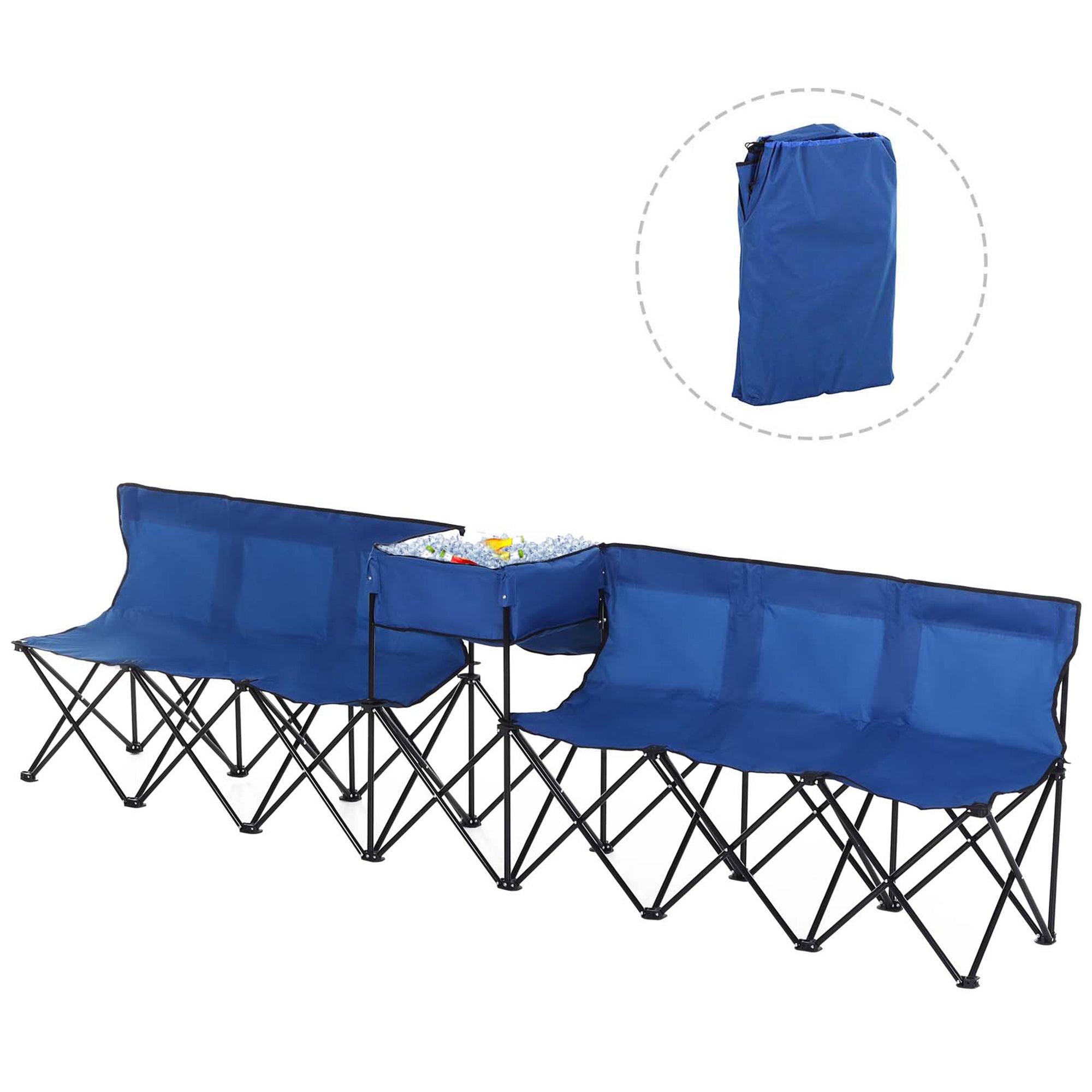 Outsunny 6 Seat Folding Sports Bench Portable Sports Team Bench Spectator Chair with Cooler Bag and Carrying Bag for Outdoor Picnic Camping - Blue