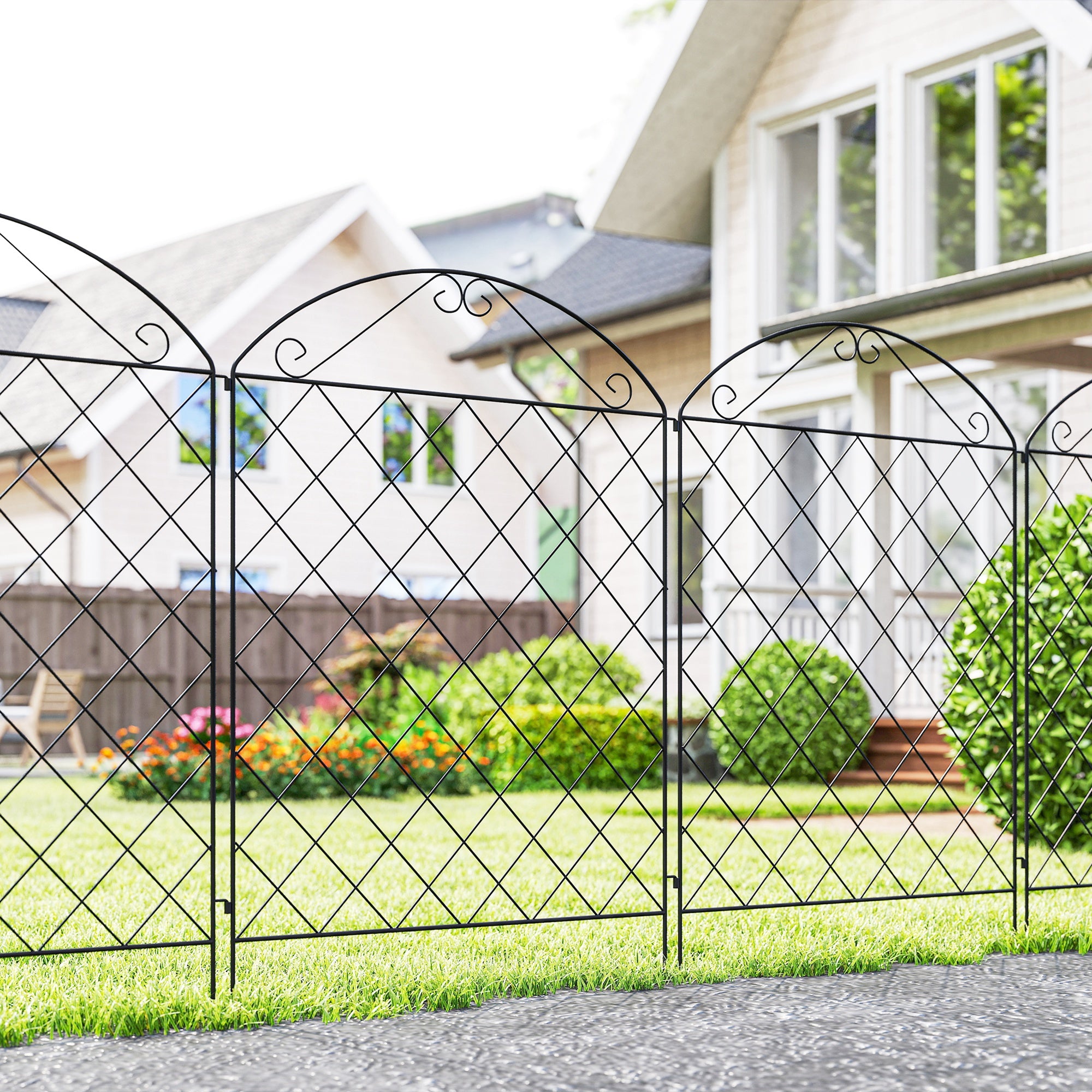 Outsunny Decorative Garden Fencing, 43in x 11.5ft Outdoor Picket Fence Panels, 4PCs Rustproof Metal Wire Landscape Flower Bed Border Edging Animal Barrier, Black