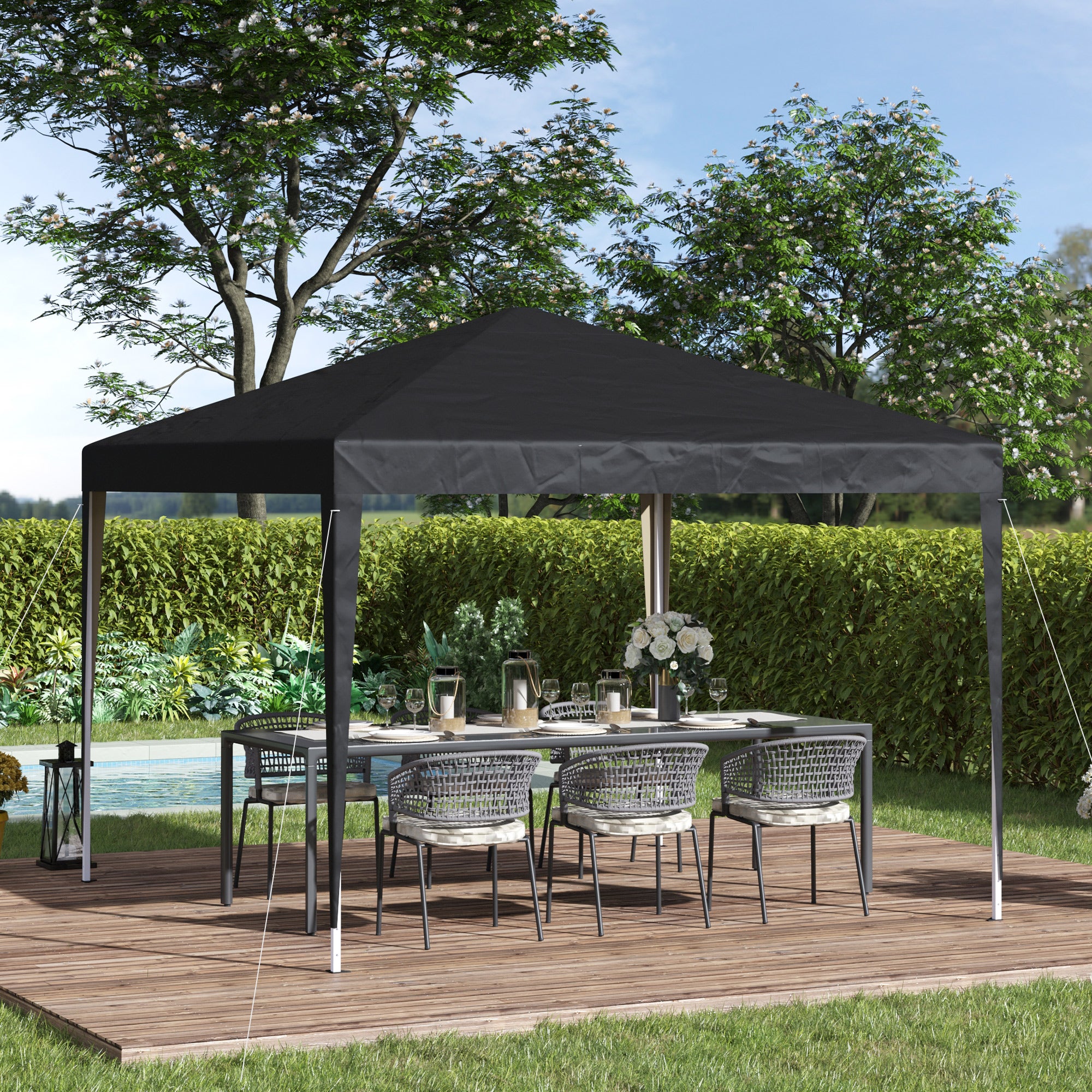 Outsunny 3 x 3M Garden Pop Up Gazebo Height Adjustable Marquee Party Tent Wedding Canopy with Carrying Bag, Black - North Peak Garden Furniture