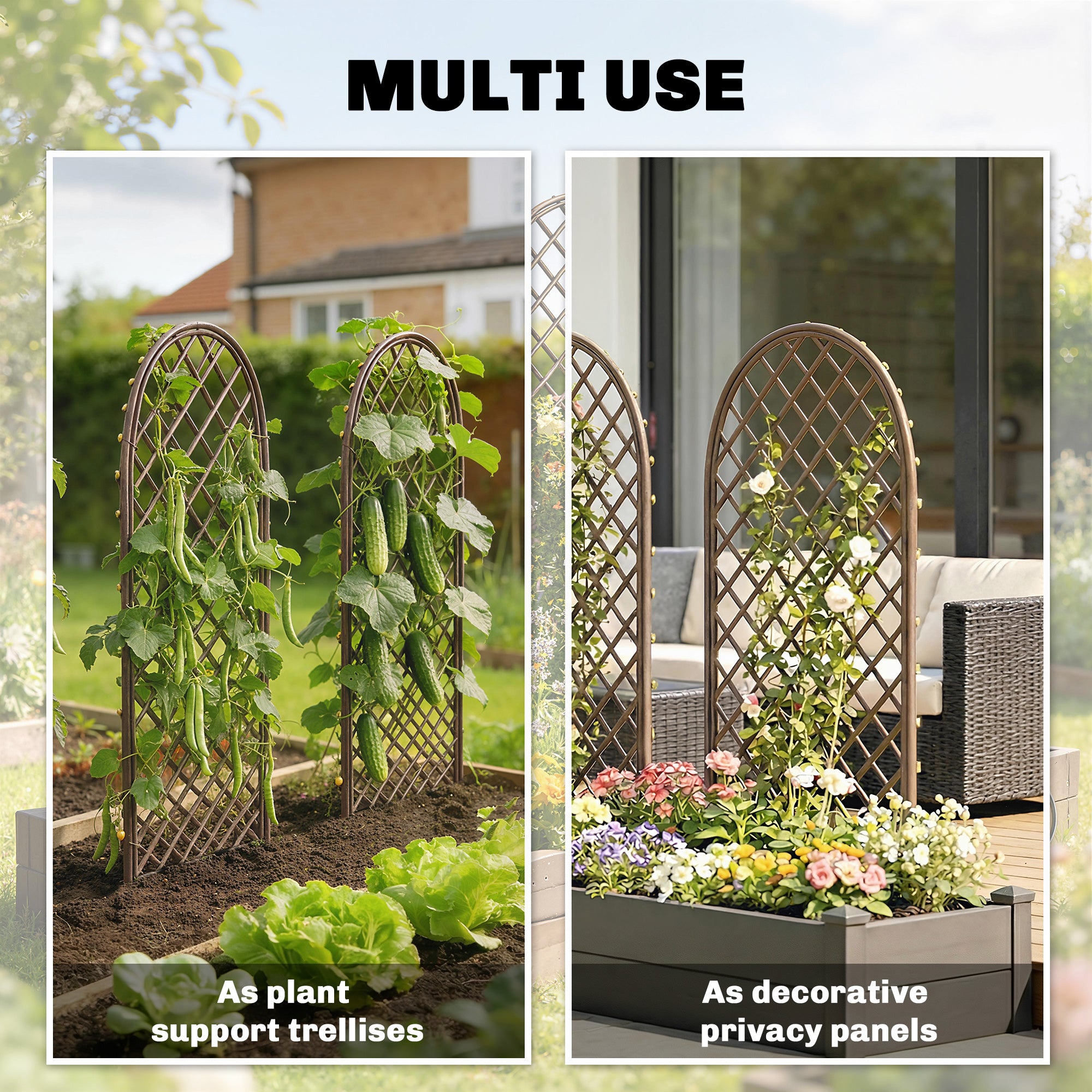 Outsunny Garden Arch, Garden Arbor with 8mm Wicker and Dome Top, Natural Wood Finish
