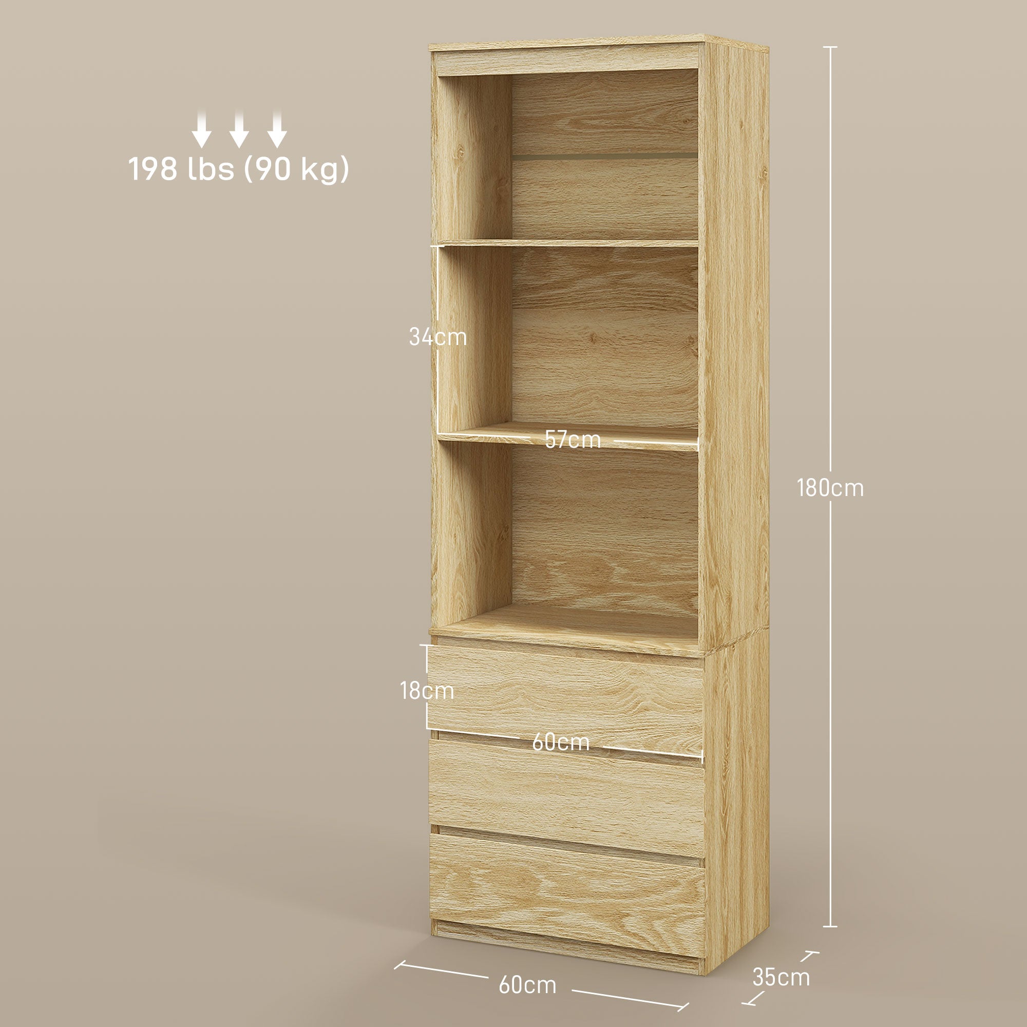 HOMCOM 180cm Tall Bookcase, with Shelves and Drawers - Wood Effect - North Peak Garden Furniture