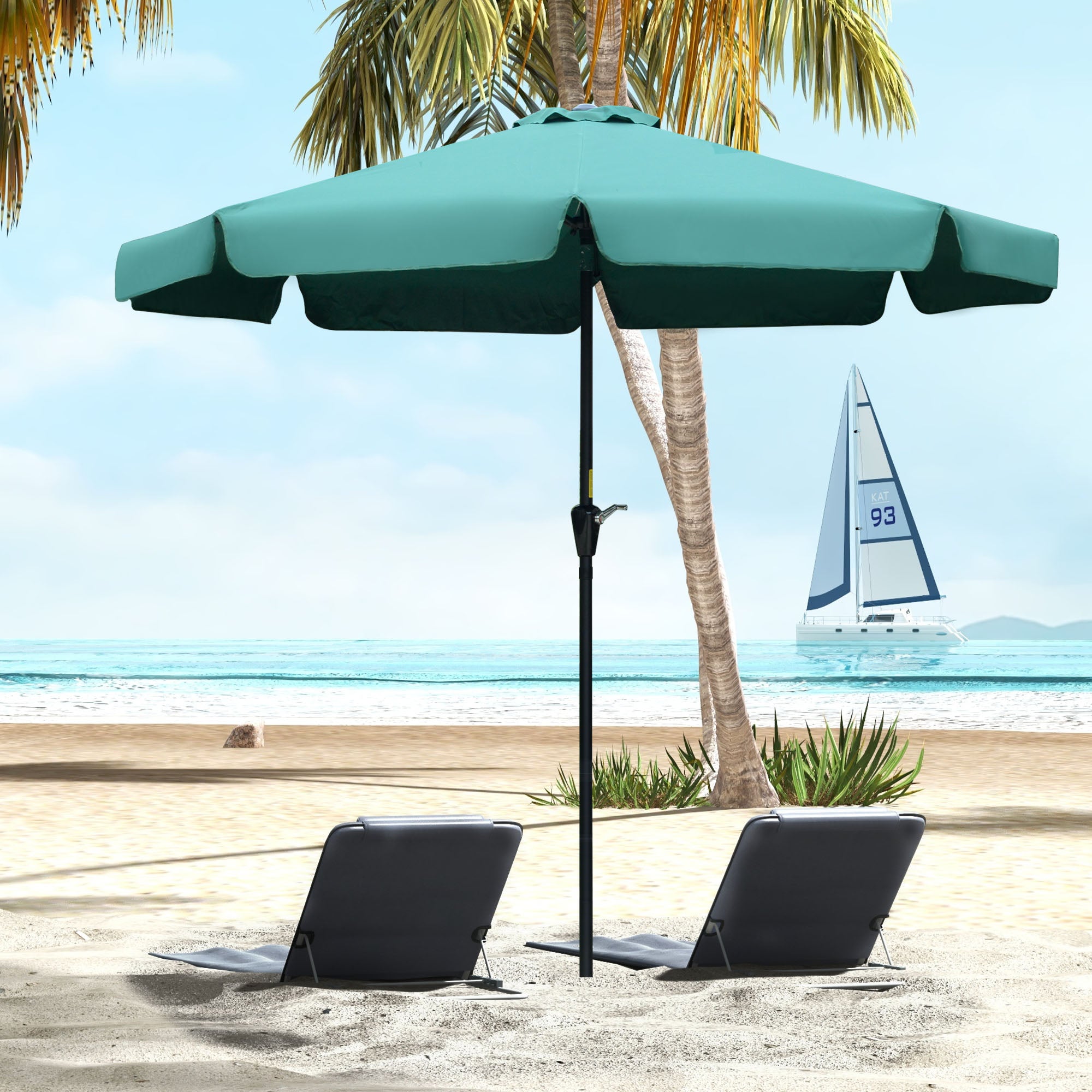 Outsunny 2.7m Patio Parasol Garden Umbrellas Outdoor Sun Shade Table Umbrella with Tilt, Crank, 8 Ribs, Ruffles, Green - North Peak Garden Furniture