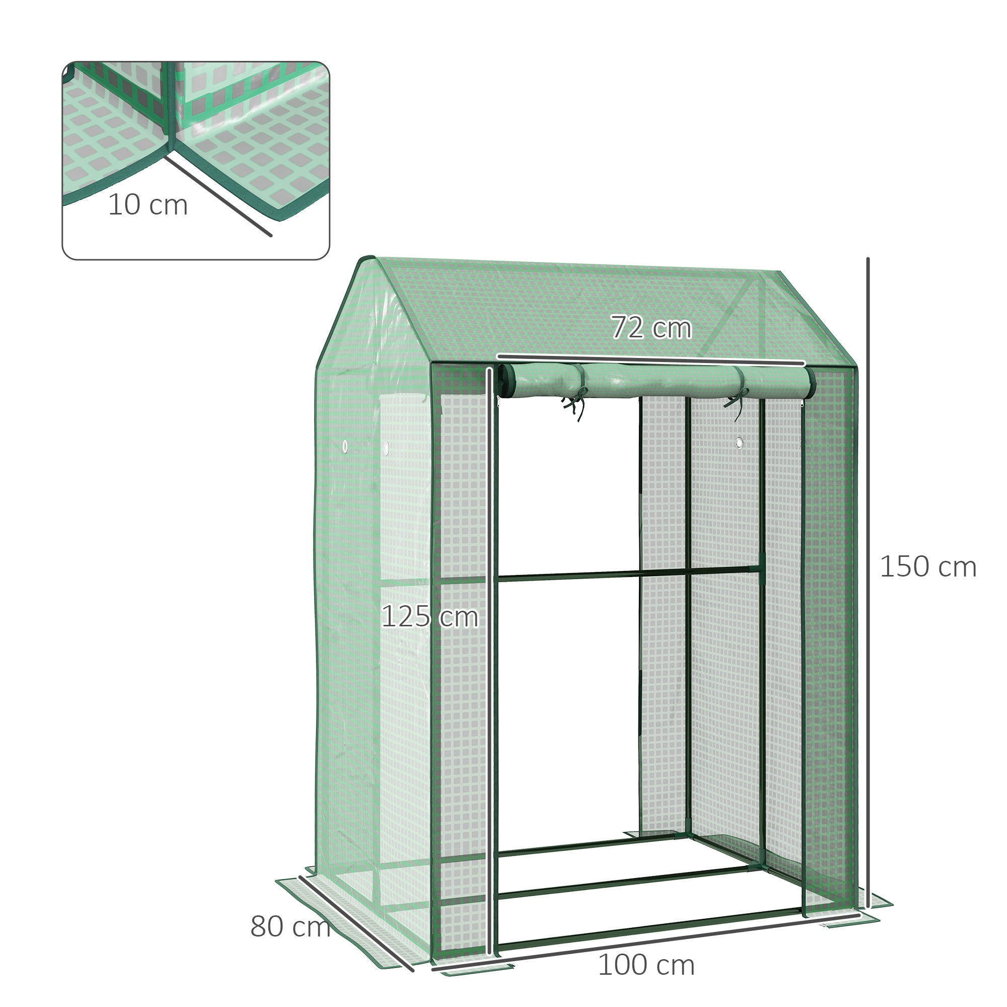 Outsunny 2-Room Green House, Mini Greenhouse with 2 Roll-up Doors, Vent Holes and Reinforced Cover, 100 x 80 x 150cm - North Peak Garden Furniture