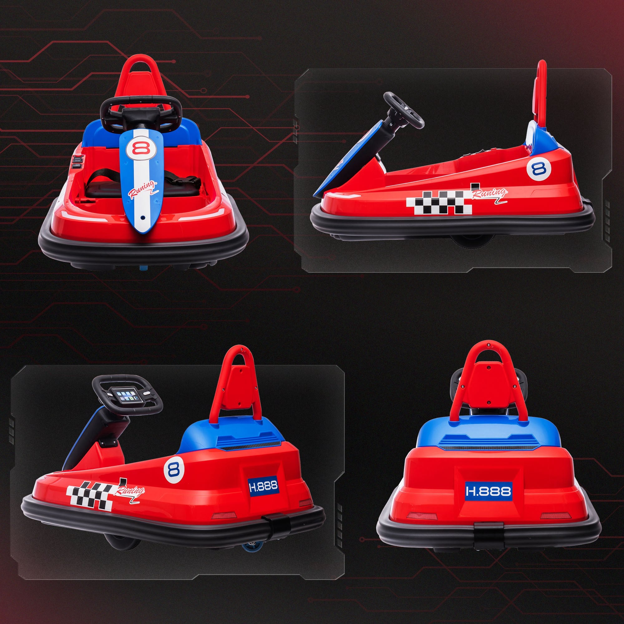 HOMCOM 6V Electric Kids Bumper Car, 6V Spin Waltz Car, with Music, Horn, Lights - Red - North Peak Garden Furniture