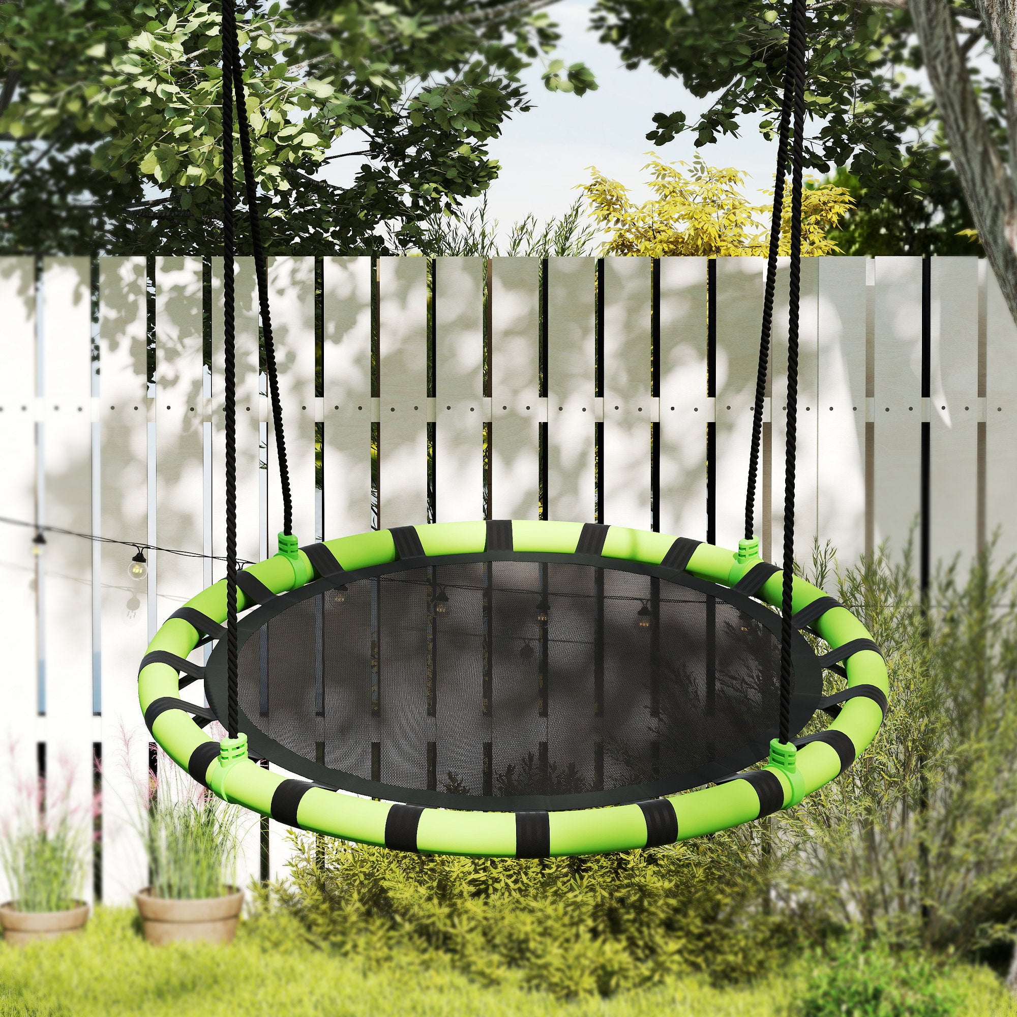 AIYAPLAY 100 cm Diameter Kid Nest Swing Seat with Height Adjustable Ropes for Outdoor Indoor, Black - North Peak Garden Furniture