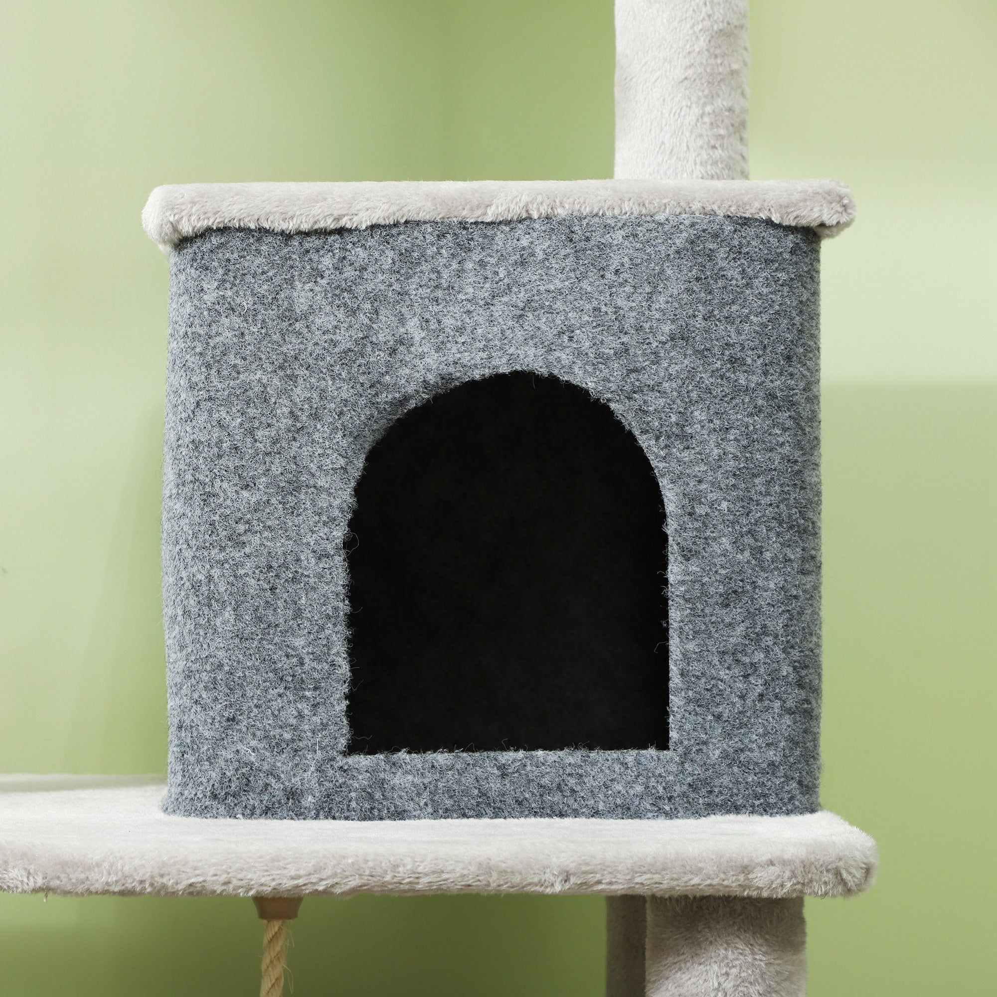 PawHut 132cm Cat Tree w/ Scratching Posts, Pad, Cat Bed, Cat House, Jumping Platform, Grooming Brush, Anti-Tip Kit, Light Grey