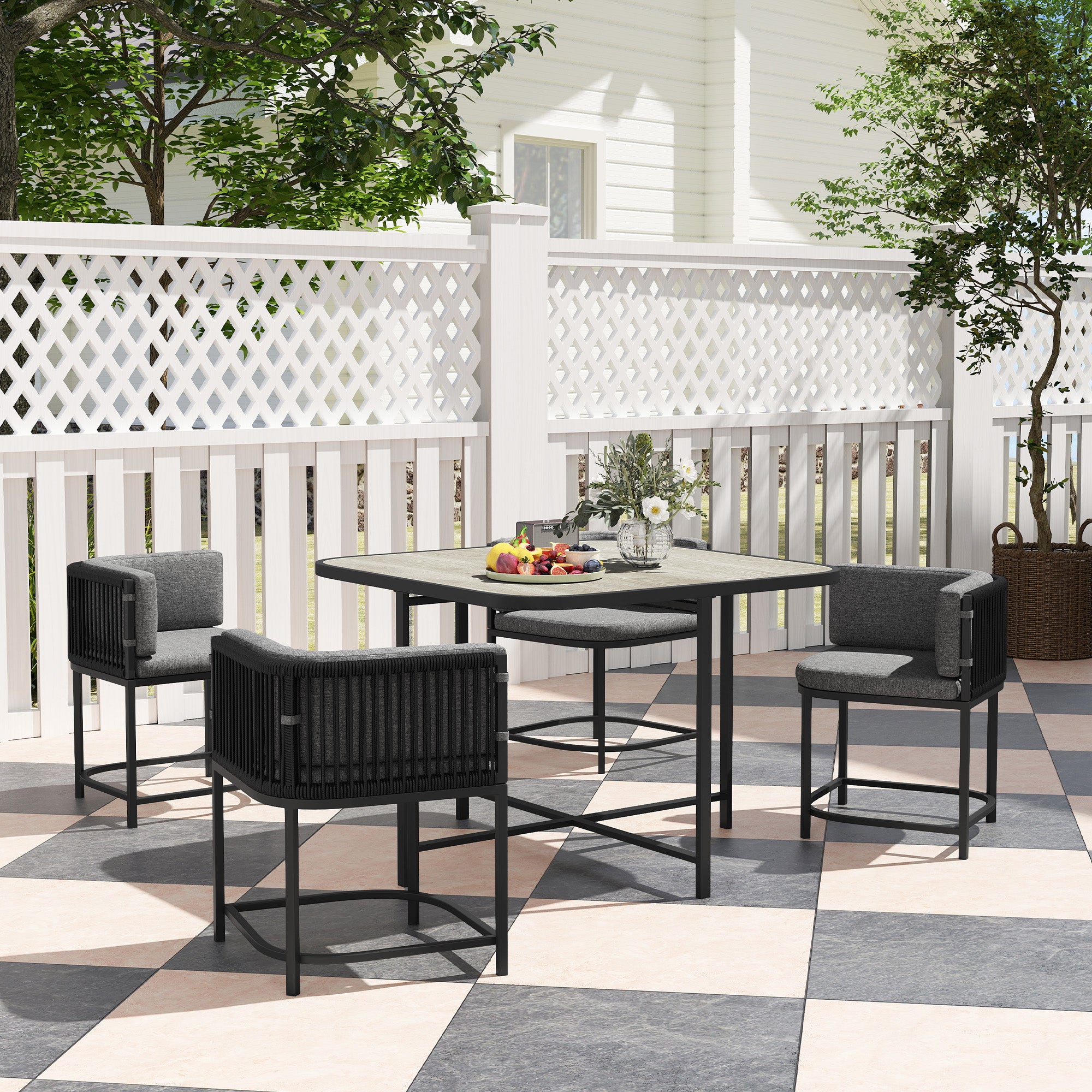 Outsunny 4-Seater Rattan Cube Garden Furniture Set with Cushions - Charcoal Grey - North Peak Garden Furniture