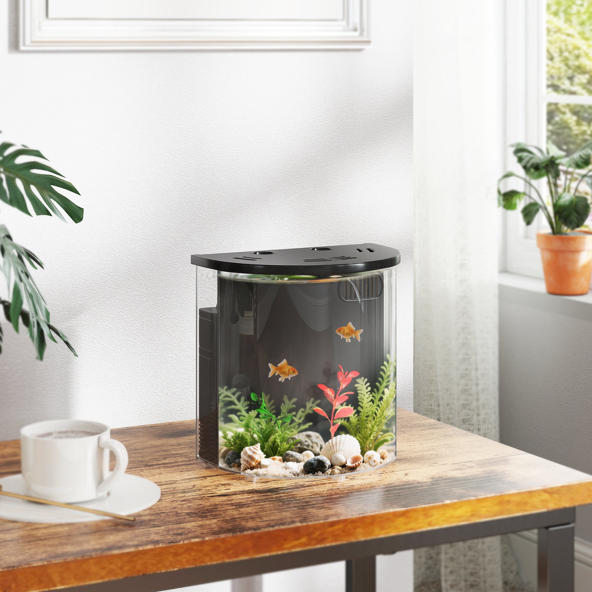 PawHut 3L Small Fish Tank with Filter System, LED Light, Small Fish Tank for Betta, Goldfish, Shrimp, Black - North Peak Garden Furniture