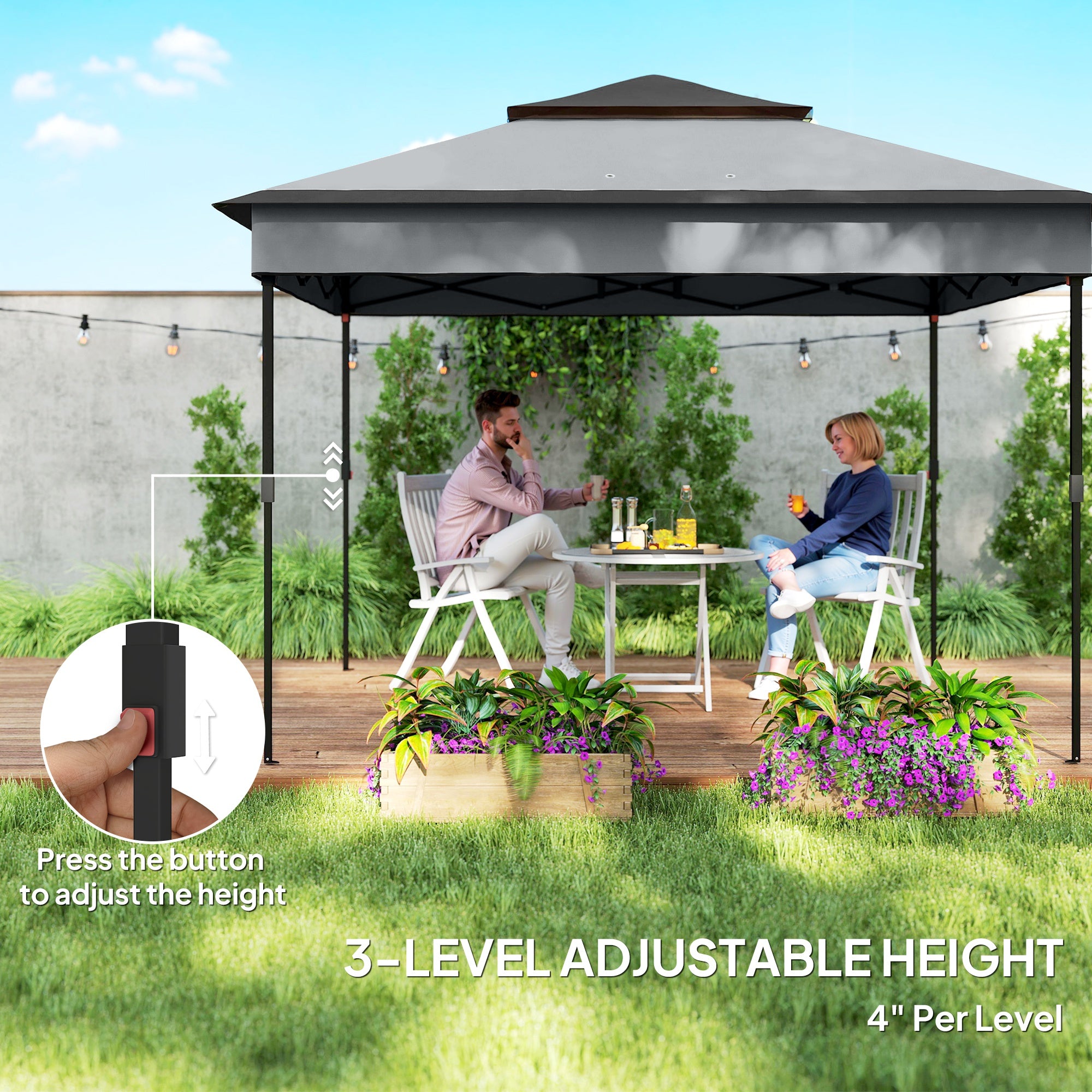 Outsunny 3 x 3(m) Pop Up Gazebo, Height Adjustable Instant Event Shelter with Netting and Carrying Bag, Grey - North Peak Garden Furniture