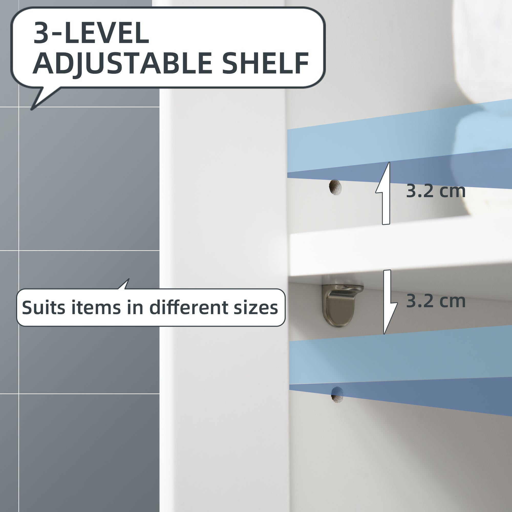 kleankin Bathroom Cabinet, Bathroom Storage Unit with Drawer, Double Door Cabinet, Adjustable Shelf for Living Room, White - North Peak Garden Furniture